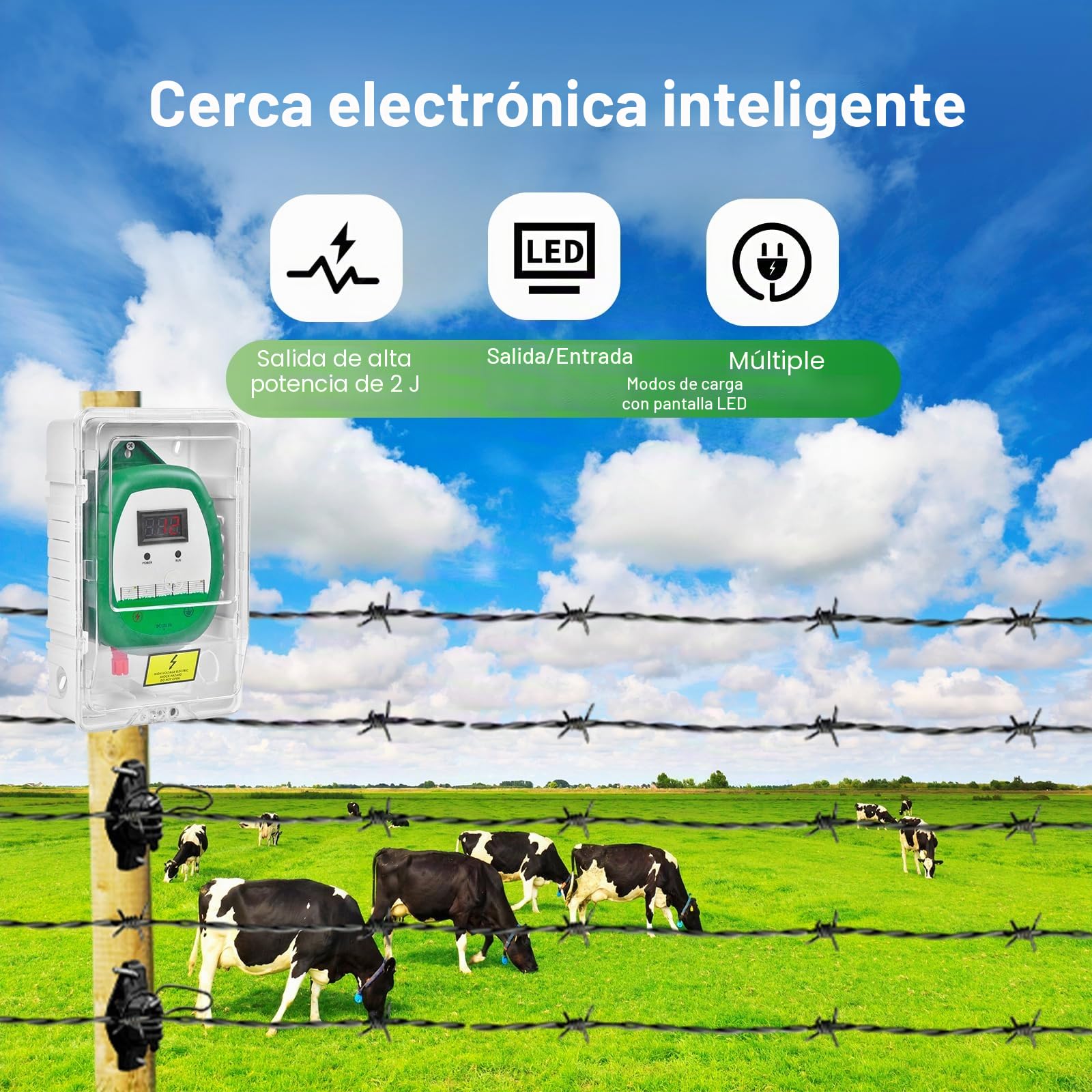 10KM Pastor Electrico con Hilo para Cerca eléctrica 200 MT,2J Cerca eléctrica Controlador,Cerca eléctrica Pastor para perros caballos Cría de animales pastores, para Granja Pastar Jardín