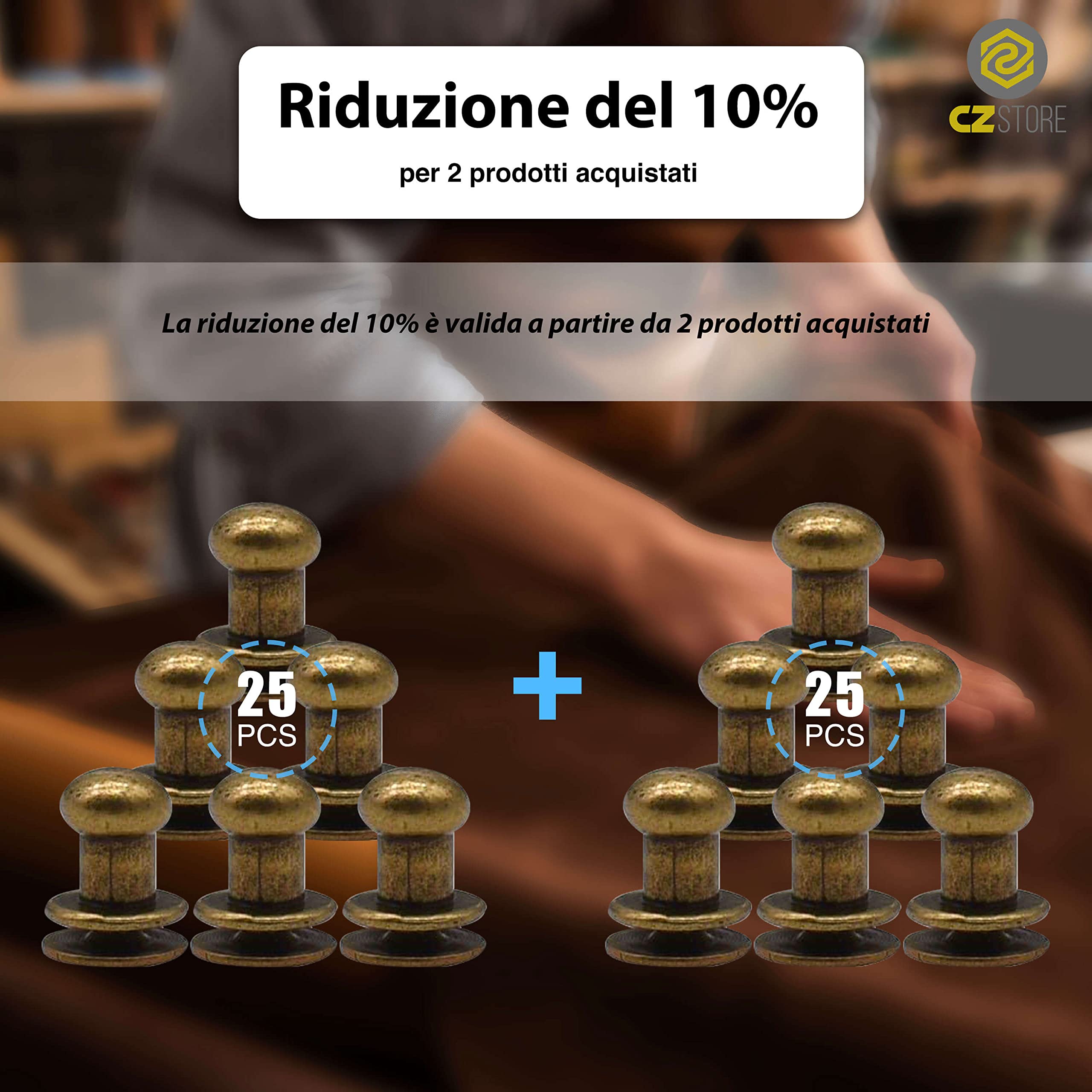 Rivetti in Pelle 6x8mm Vite Tubolare in Bronzo Bottoni a Pressione Confezione da 25