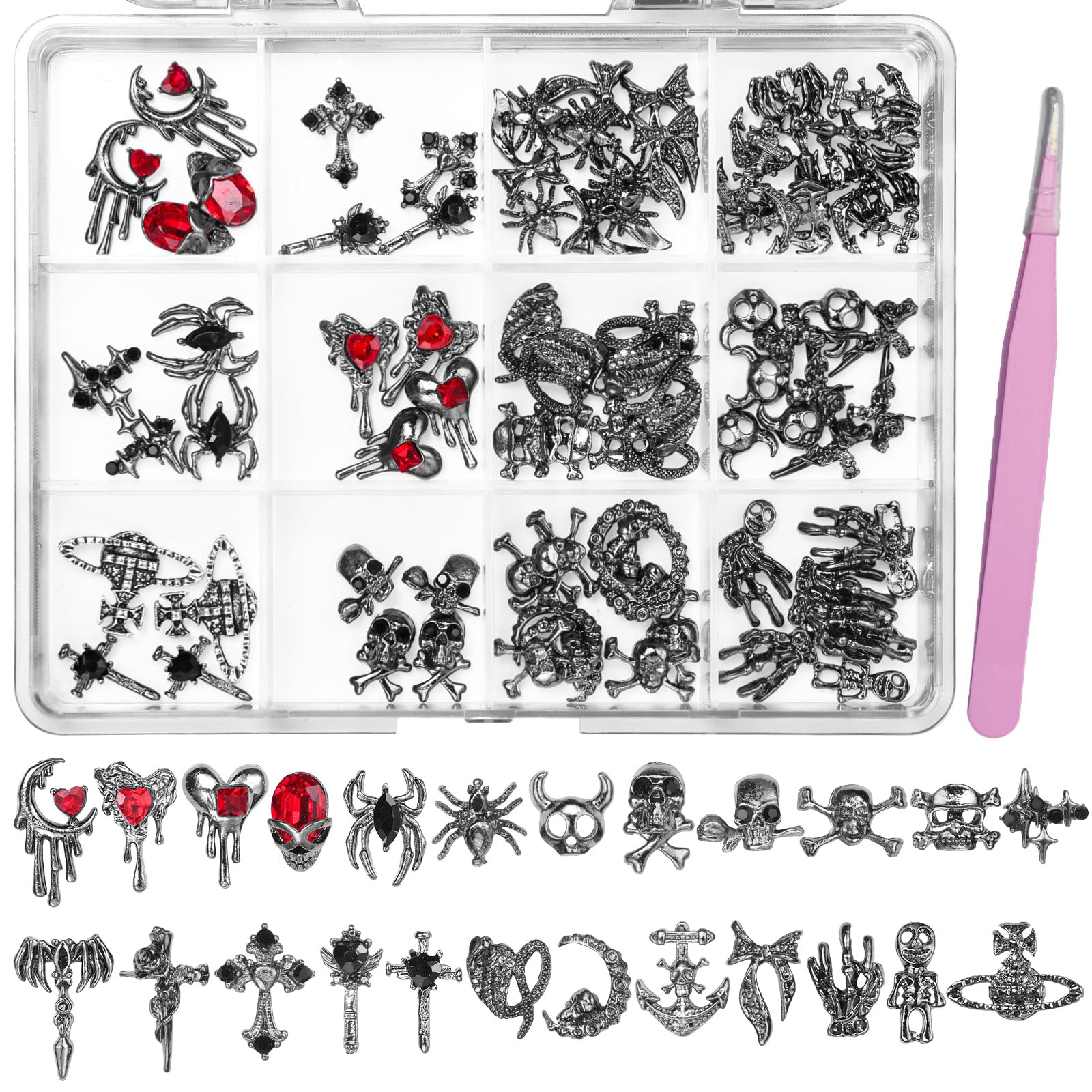 84 Pcs 3D Black Halloween Nail Charms and Gems, Gothic Nail Charms