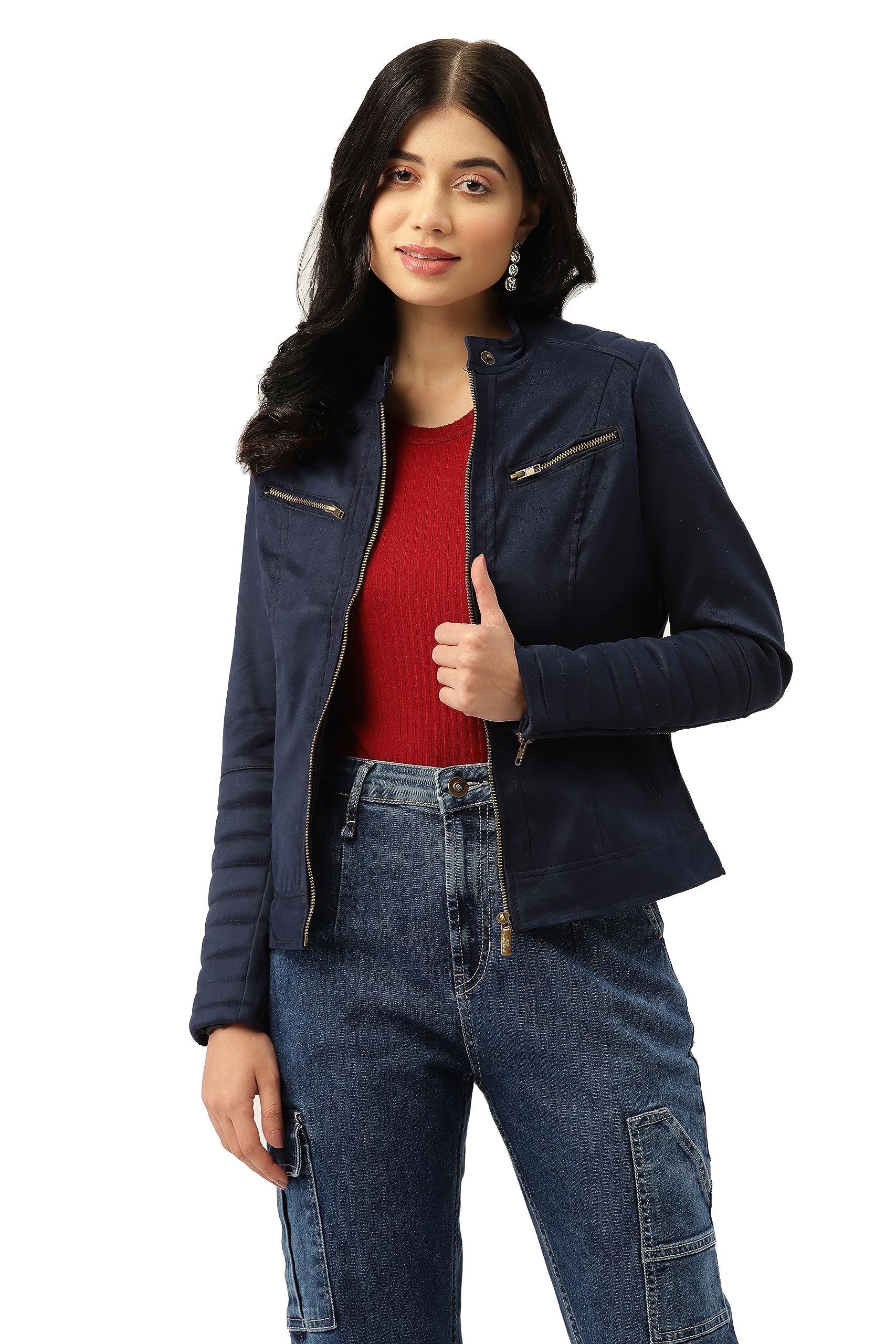 leather retail Women's Suede Faux Leather Jacket-picture-17
