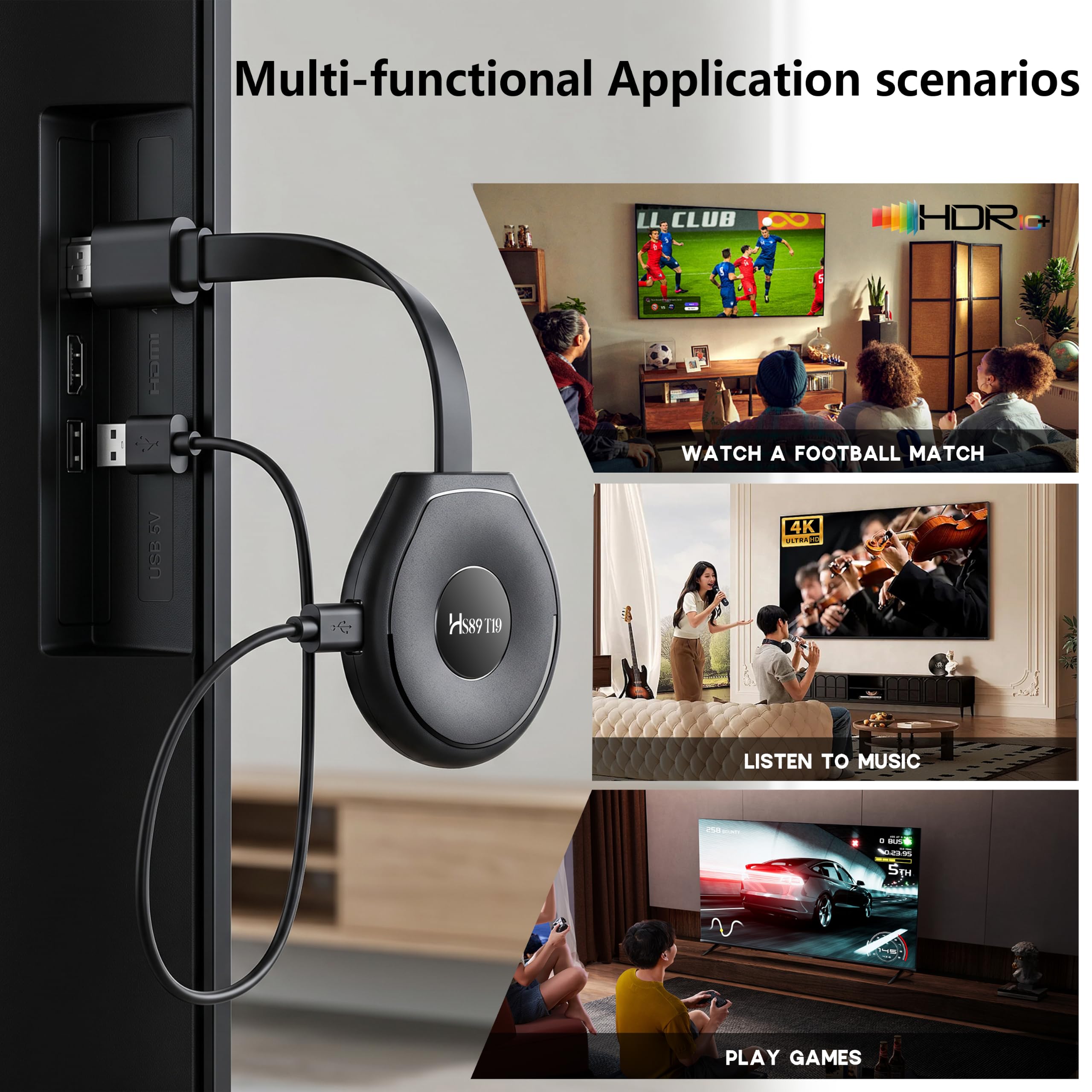 HS89 T19 TV Stick Android 14 4K Ultra HD, 2 Go RAM 16Go ROM RK3539 WiFi 6 Bluetooth 5.4 HDR10+, Smart TV Stick Box Android 14.0 avec Assistant de Télécommande Vocale, Appareil de Streaming Intelligent