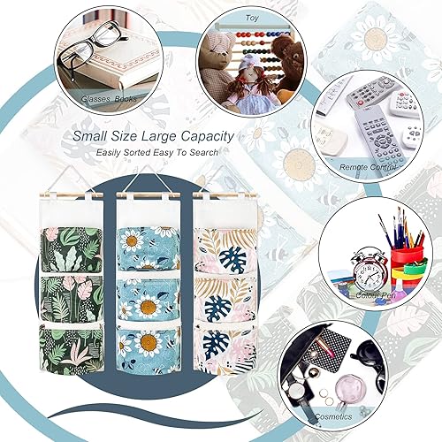 Miniatura 5 de Paquete de 3 bolsas de almacenamiento para colgar en la pared, organizador colgante de armario tropical sobre la puerta, con 3 bolsillos, bolsillo