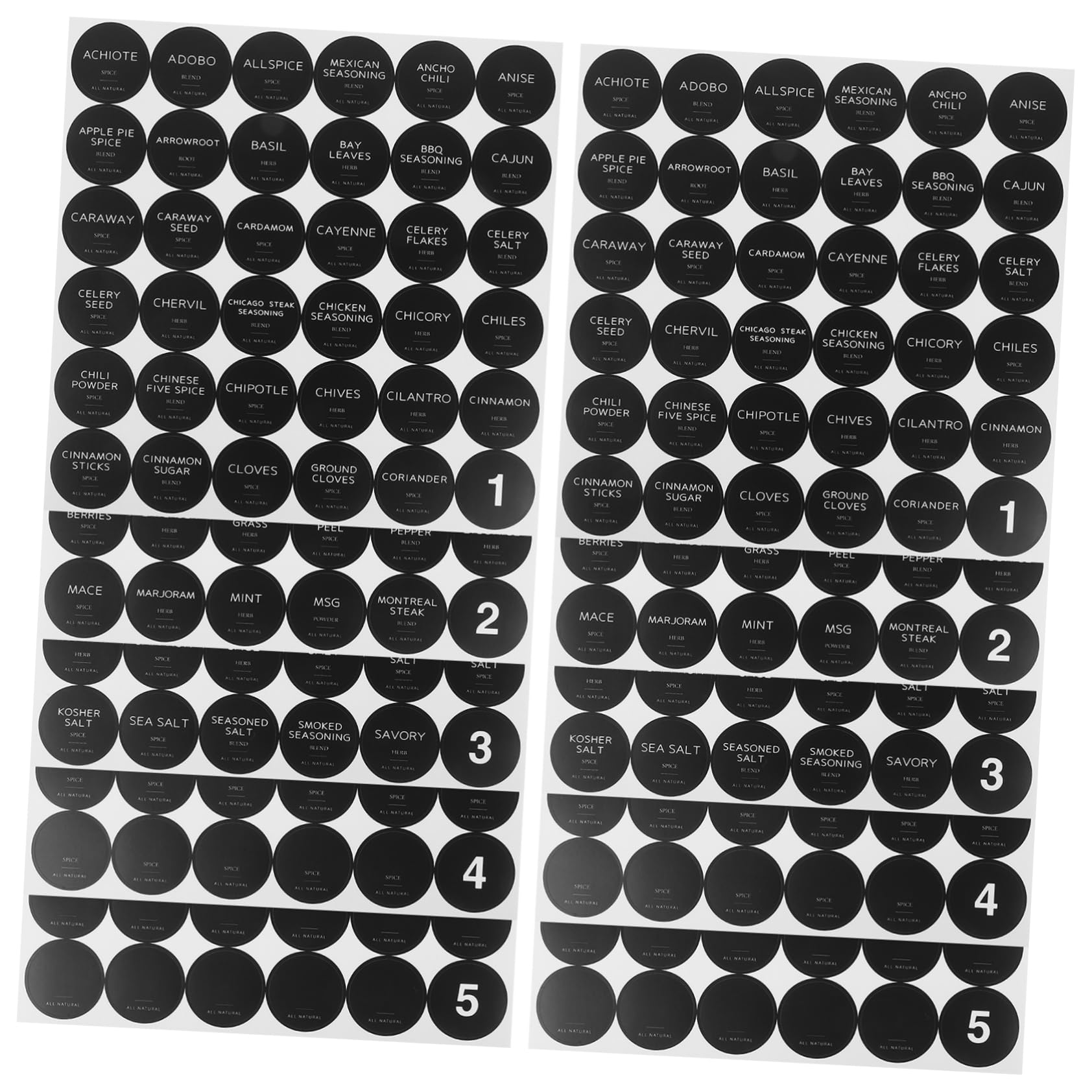 CAXUSD Self-Adhesive Spice Jar Labels 35mm Round Seasoning Stickers 10 Sheets for Bottles Easy to Apply