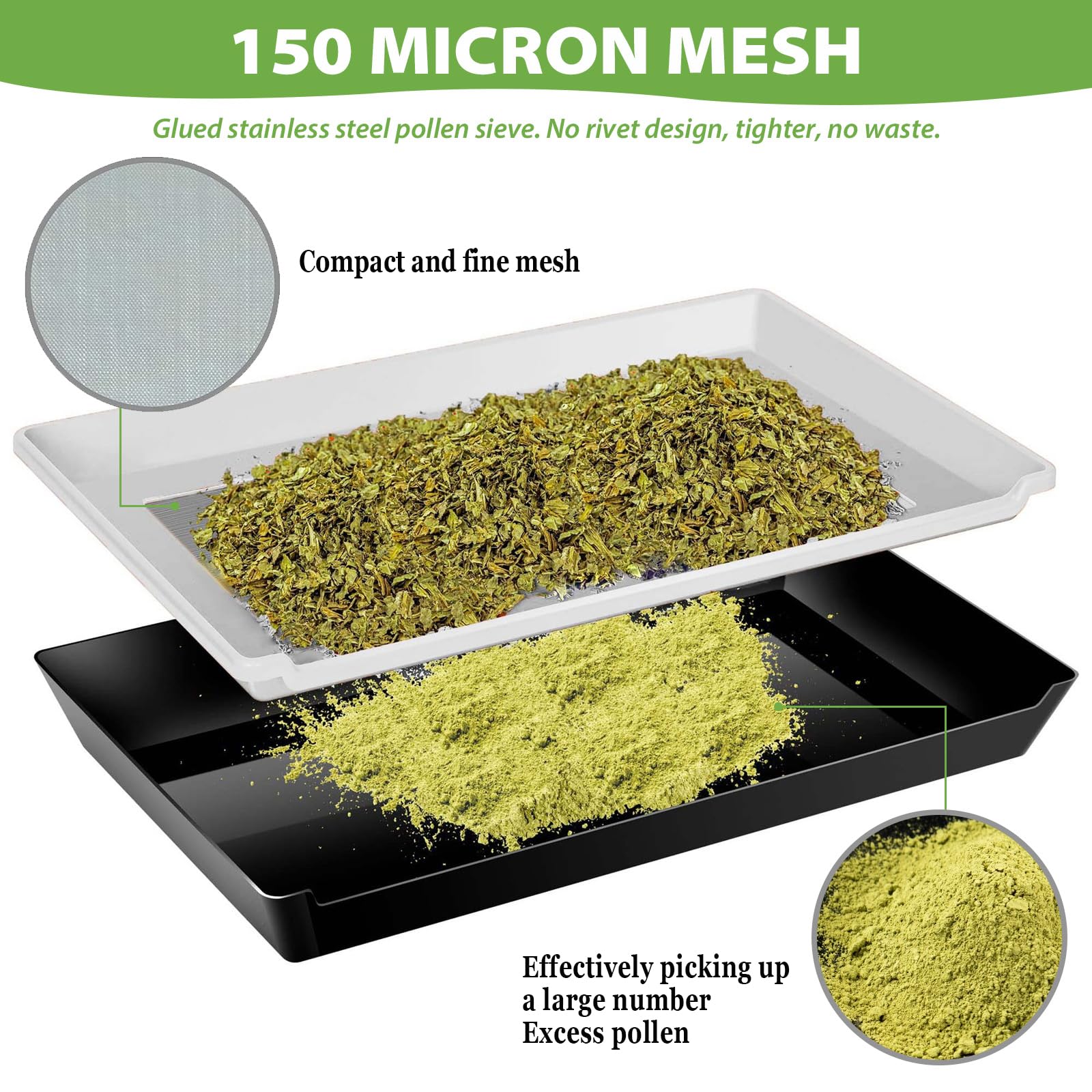 Trim Tray Bin Trimmschale, Pollensieb Blumen 150 Mikron feinmaschiges Sieb und 2 Trimmscheren, Trimmschalen-Set für Pollen und Kräutersieb