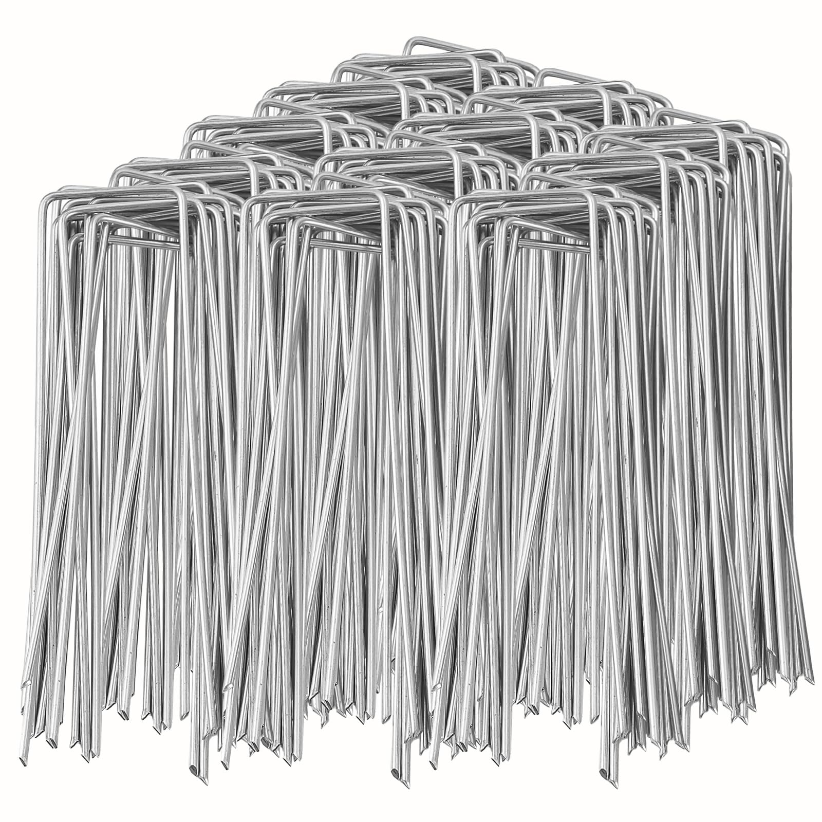 100 Pack Garden Landscape Staples, 6 Inch 11 Gauge Galvanized Garden Stakes Ground U Shaped Landscape Pins to Secure Lawn Fabrics Weed Barrier Covers Ground Cover and Landscaping
