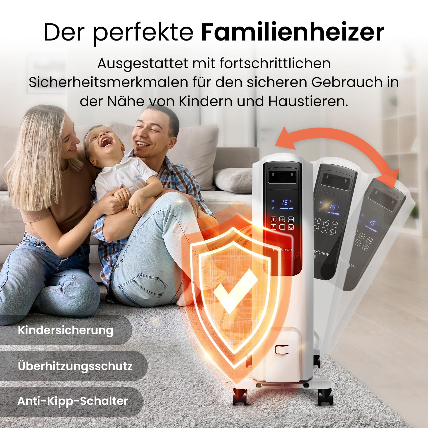 Pro Breeze Premium 2500W Ölradiator energiesparend mit digitalem Display & Fernbedienung - Heizkörper elektrisch mit 10 Rippen, 4 Heizstufen, 24h Timer, Thermostat & Überhitzungsschutz