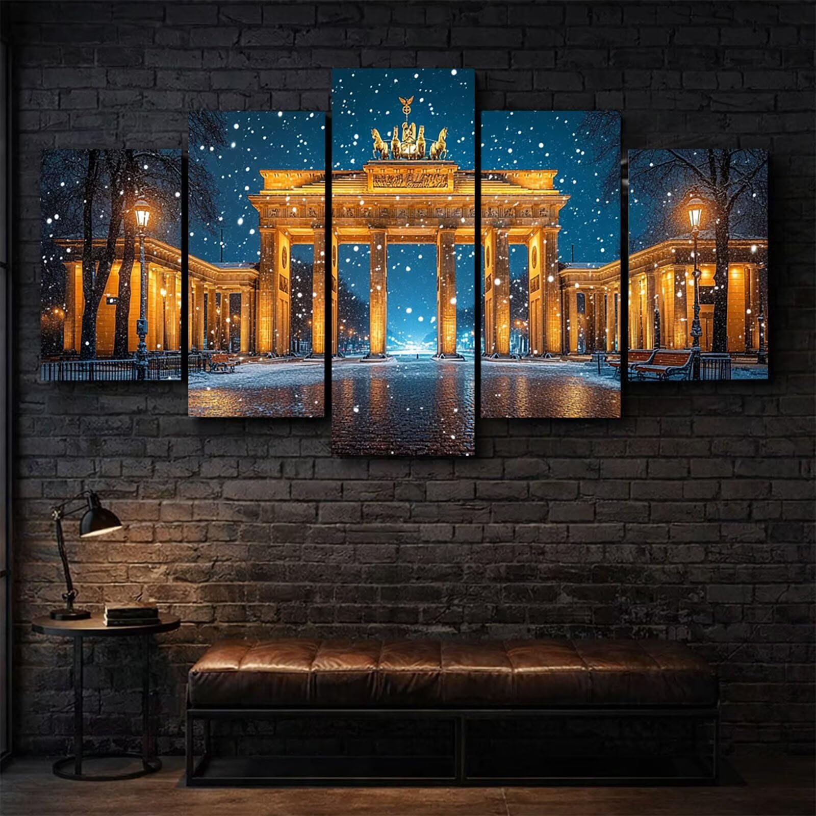 5 Pack Leuchtend Malen Nach Zahlen Erwachsene Berlin Gate YCBZ-1172 | DIY Set Erwachsene mit Pinselset Acrylfarben Set Fünf Leinwand zum Bemalen Winter für Deko Wohnzimmer Geschenke für Frauen