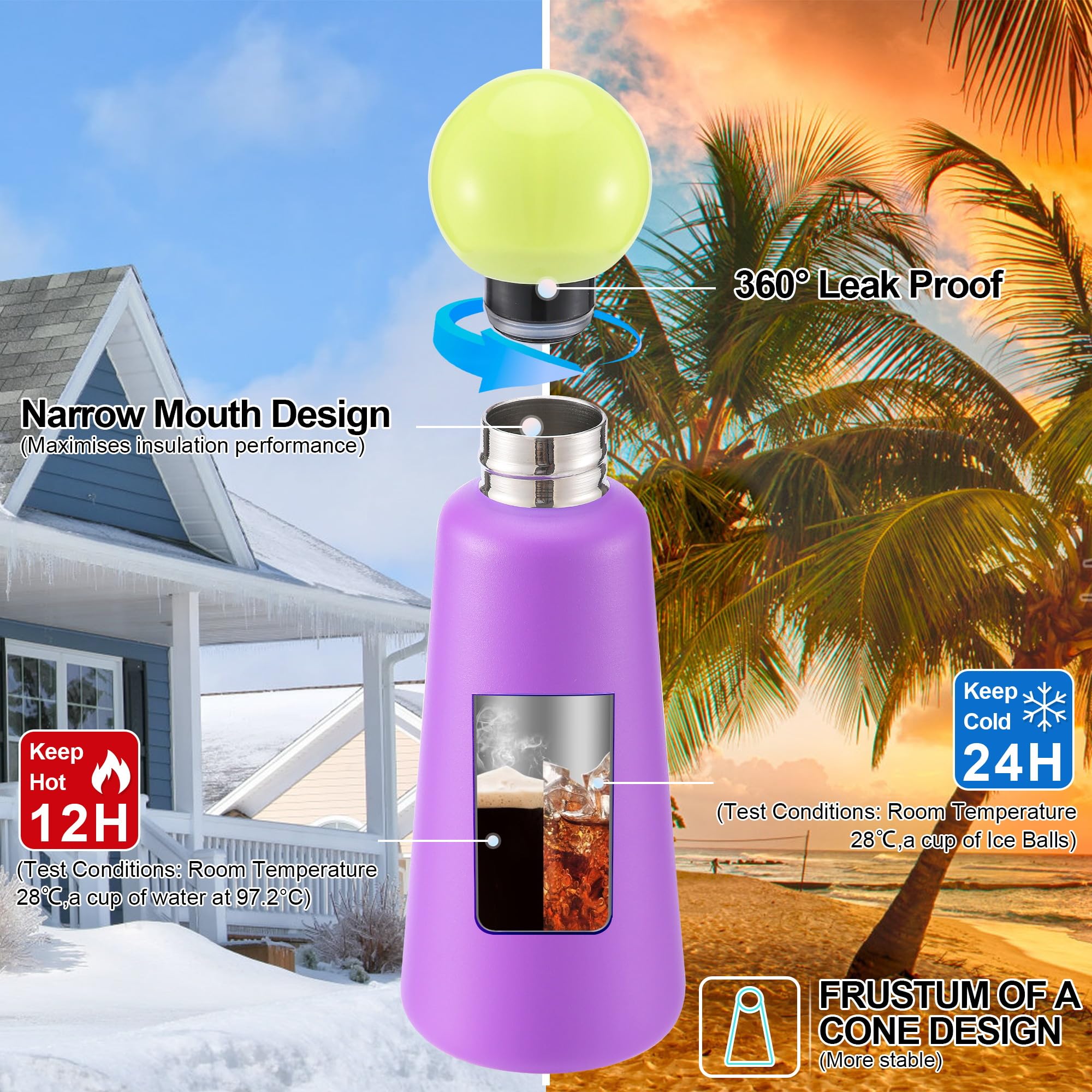 Gourde Isotherme EQARD 500ml - Garde Chaud 12h/Froid 24h - Couvercle Étanche 360° - Inox Sans BPA - Pourpre - 3