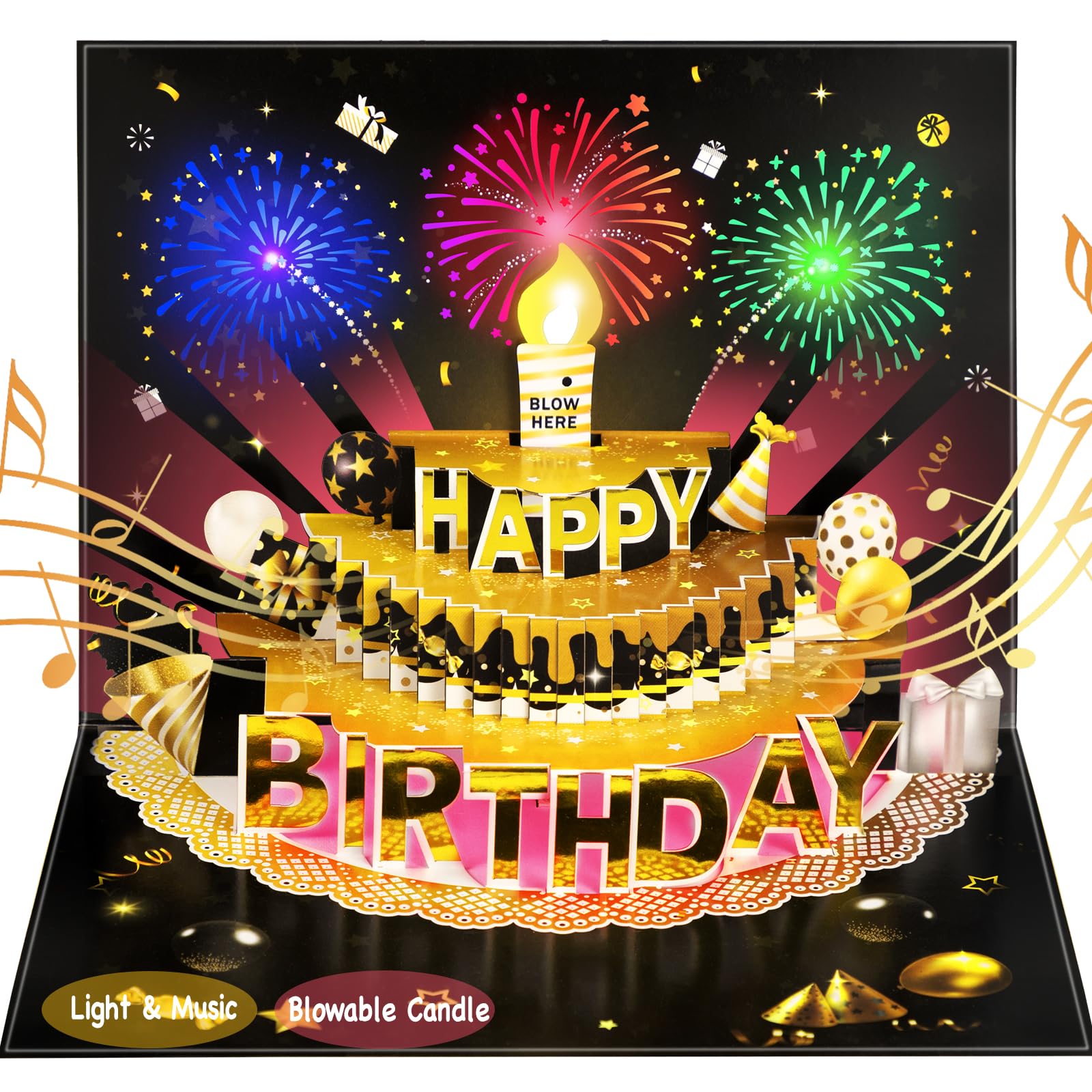 Amazon.com: Bevbovcard Pop Up Birthday Cards for Men - LED Light
