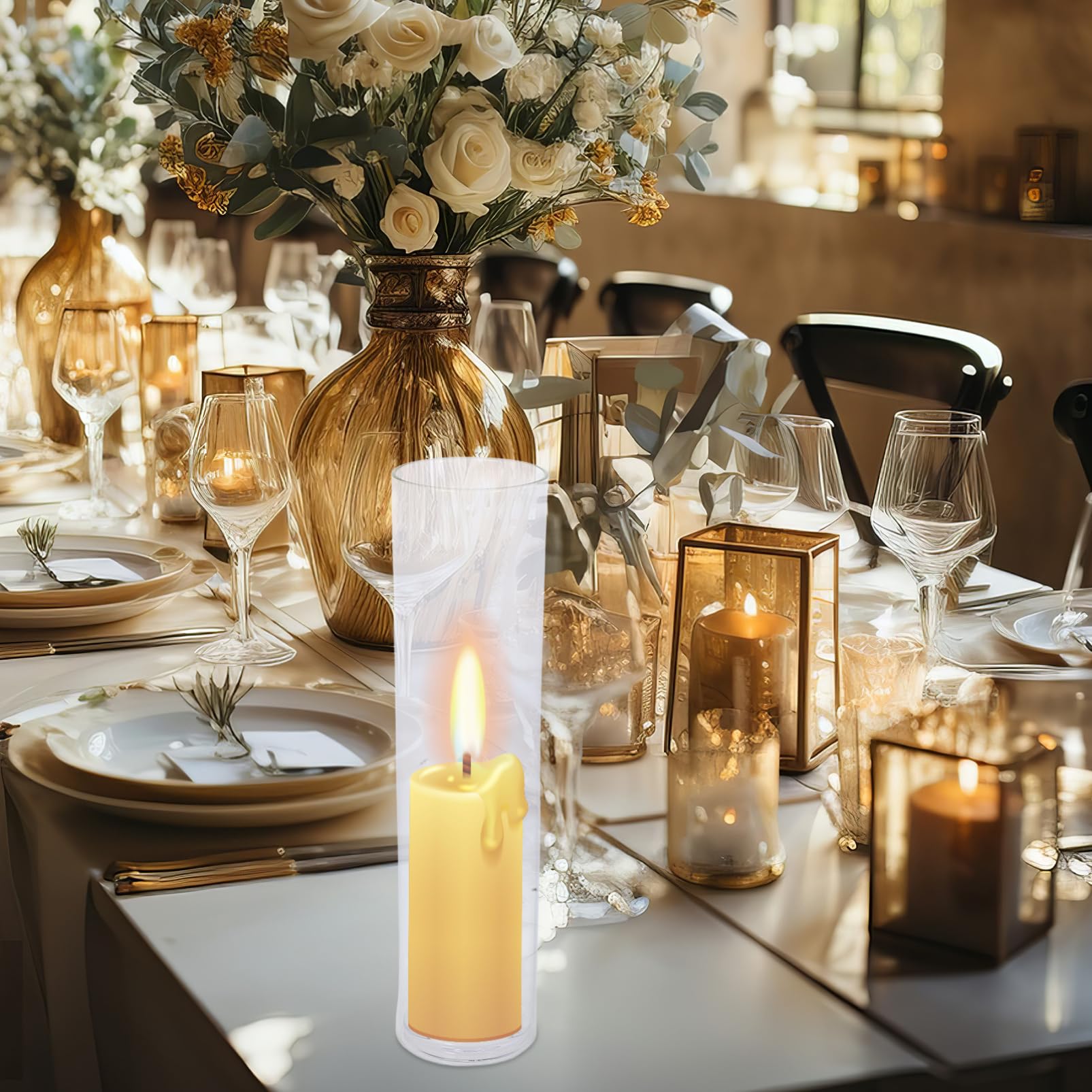 Mobestech Portavelas Estable y Versátil de Vidrio Transparente en Forma de Cilindro, con Tubo Cortaviento para Decoración del Hogar y Cumpleaños