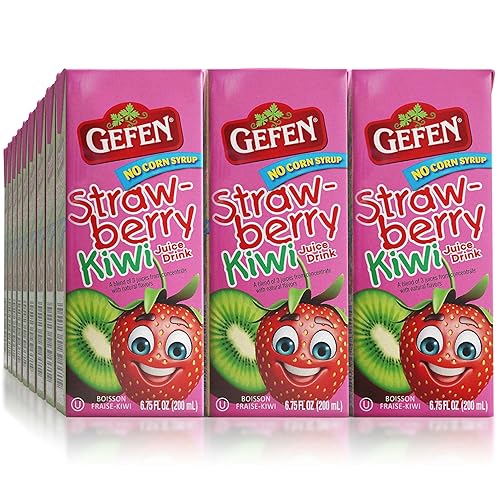 Gefen Caja de jugo de fresa y kiwi con pajita (paquete de 27) | Sin jarabe de maíz de alta fructosa | Apto para viajes | Tamaño de la lonchera |