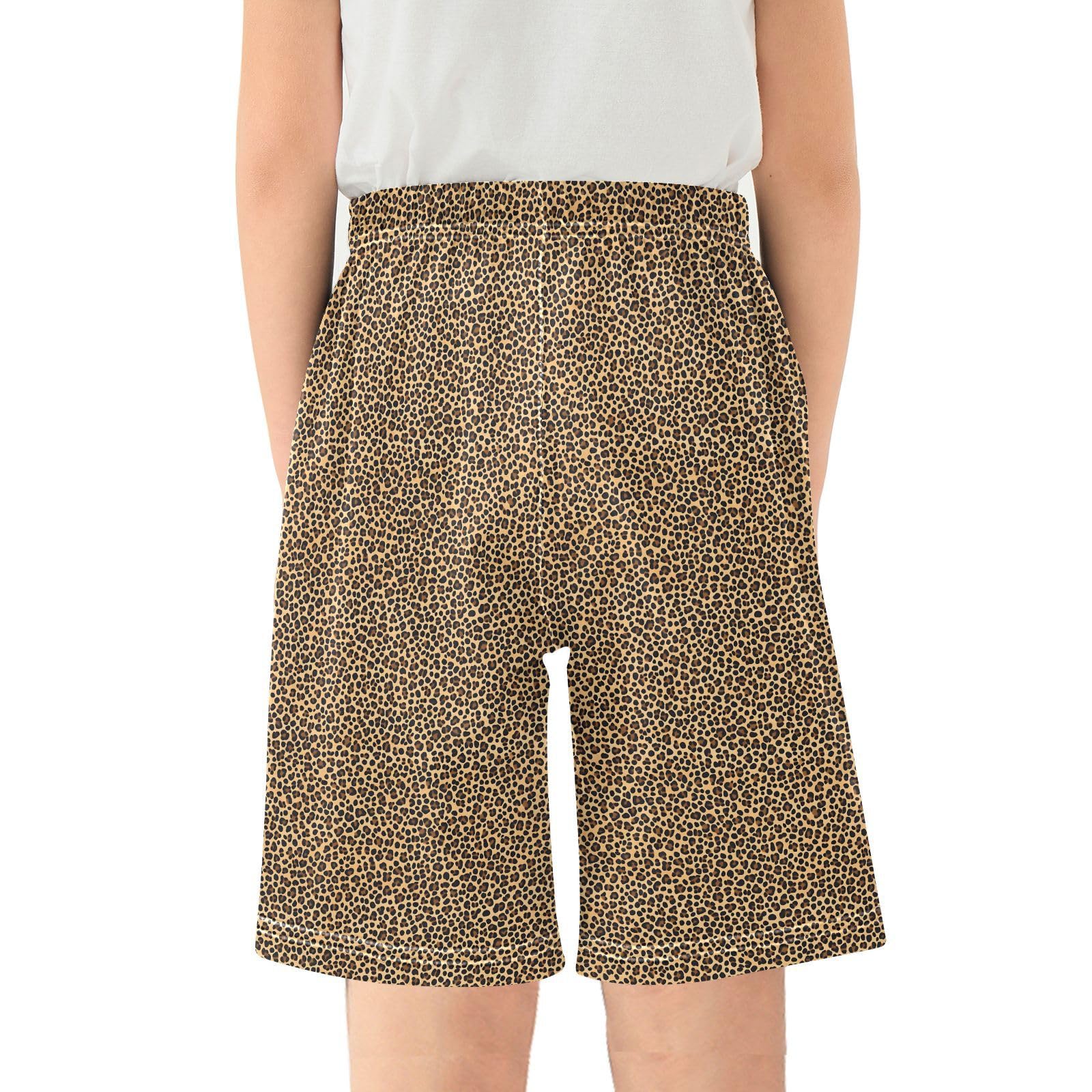ALAZA Brown Leopard Print Youth Athletic Shorts for Boys and Girls Size 11-12 Years