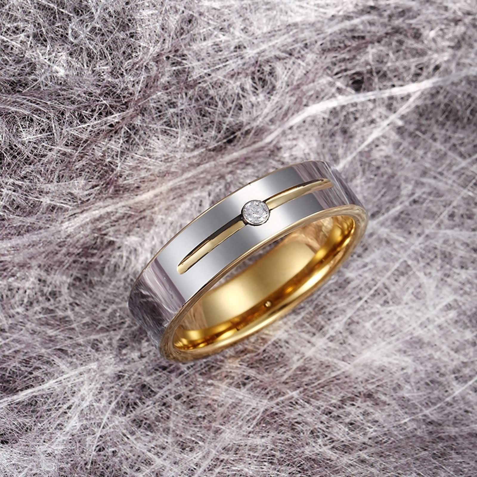 Epinki Halskette Paare 2 Stück Wolfram mit Ring Anhänger, Simple mit Gravur Ich Liebe Dich Partner Ketten mit Zirkonia Weiß, Silber Gold für Frauen & Männer, Breite 6MM - Herren 60cm, Damen 50cm