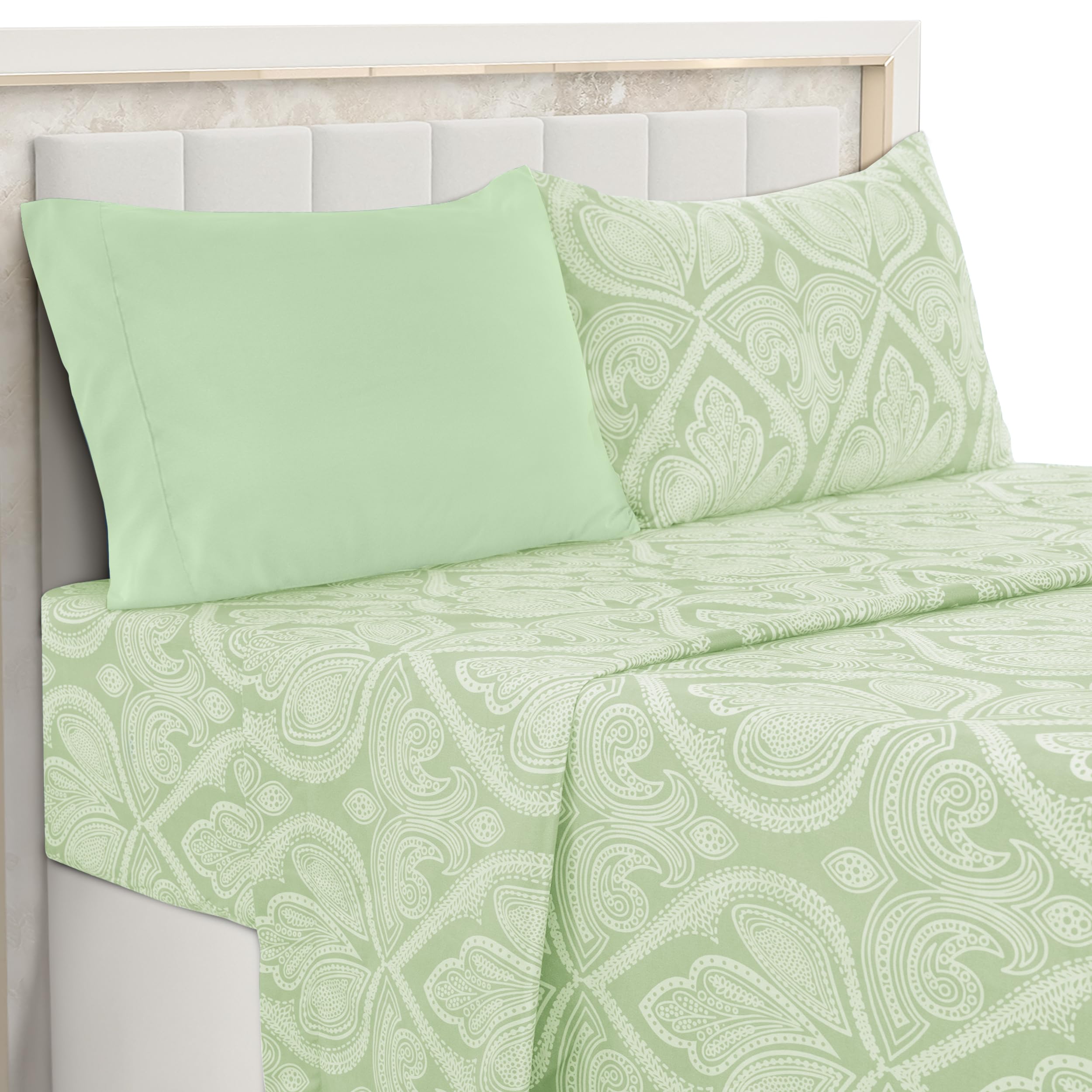 Ultra Soft Wrinkle-Free Microfiber Paisley Twin XL Sheet Set, Cute Floral Pattern Boho Print – 16" Deep Pocket Fitted Sheet, Flat Sheet & 2