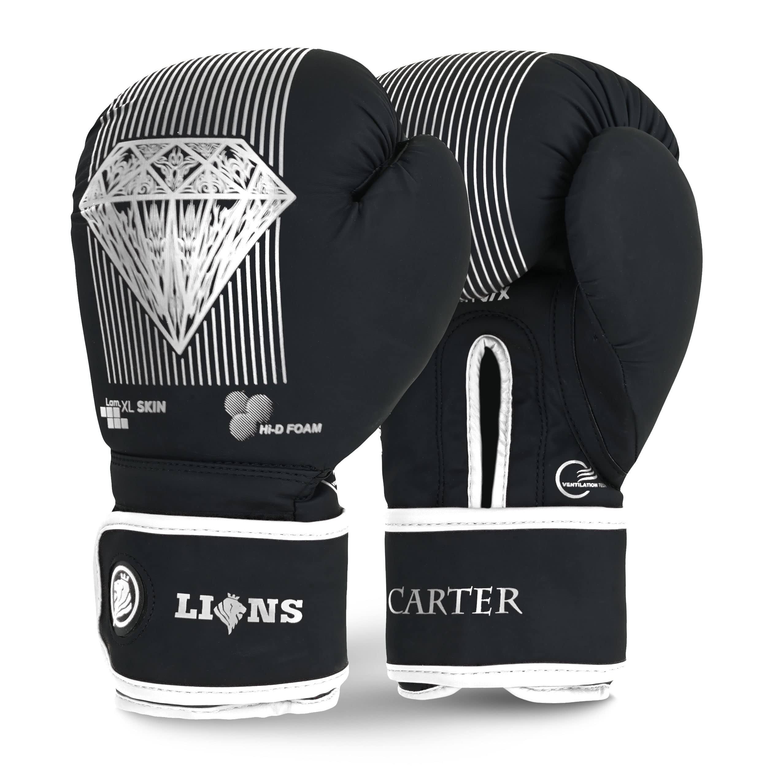 Lions Boxing Gloves MMA Punch Bag Training Mitts 6oz, 8oz, 10oz, 14oz, 16oz, Black, Pink, Red (Carter Black/White, 10oz)