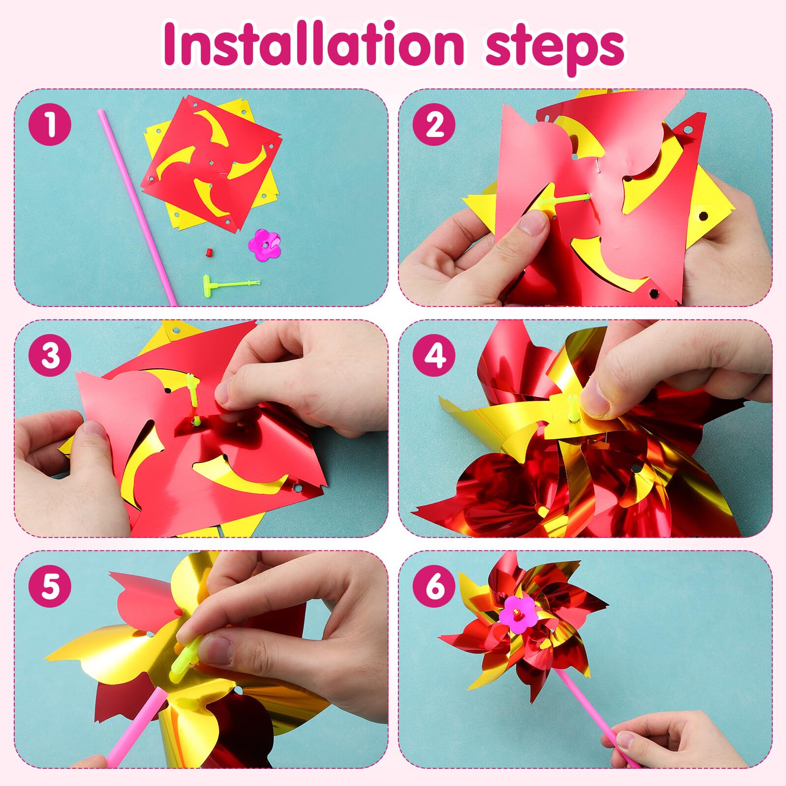 100 Pezzi Girandole a Vento di Plastica Colorate, Giocattoli Mulino a Vento per Bambini, Facili da Assemblare, Decorazioni per Giardino e Giochi All’aperto