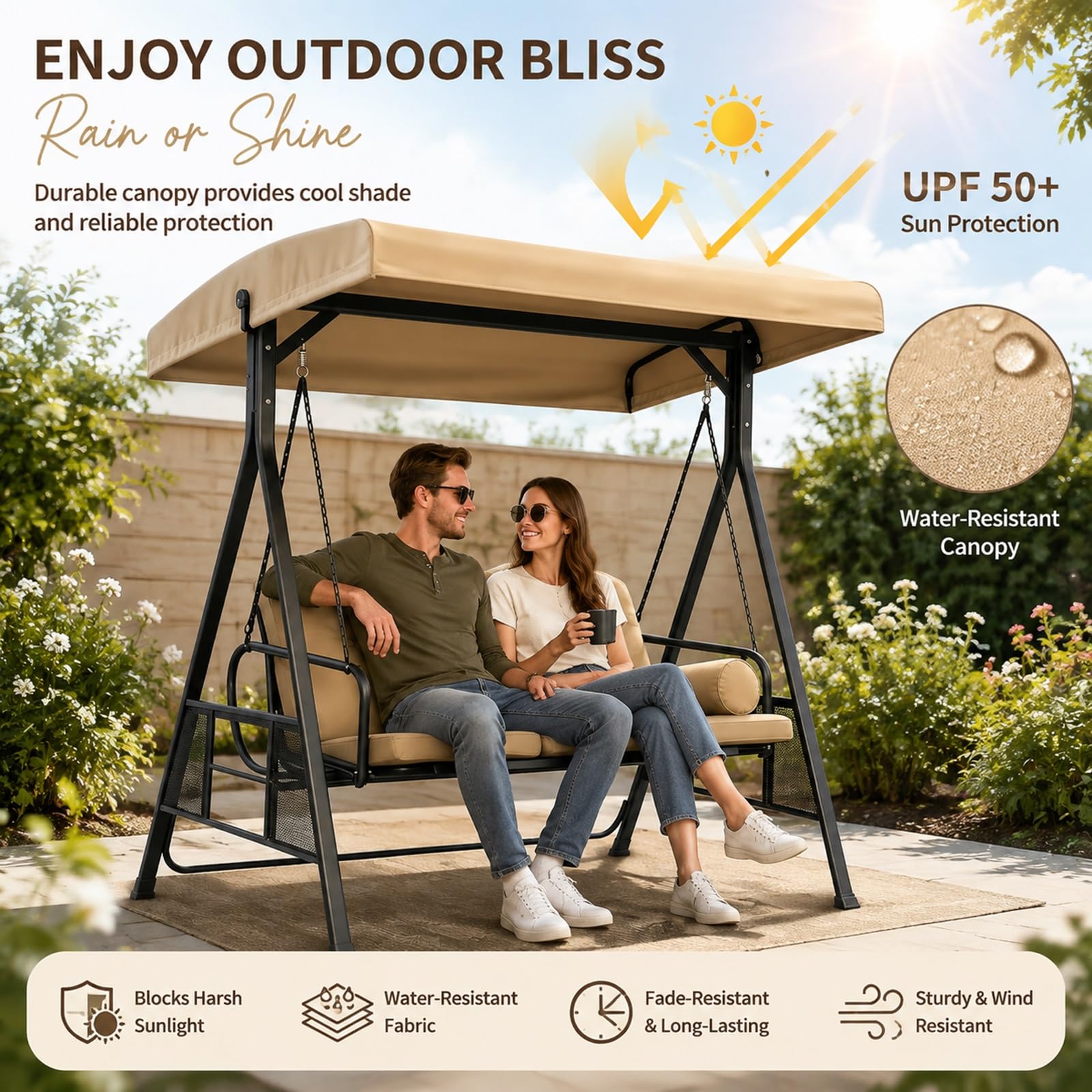 Copridondolo copertura tetto per dondolo da giardino resistente | Tessuto poliestere 600D 250g/m², resistente agli strappi, protezione solare, facile pulizia(61.42*49.21in)