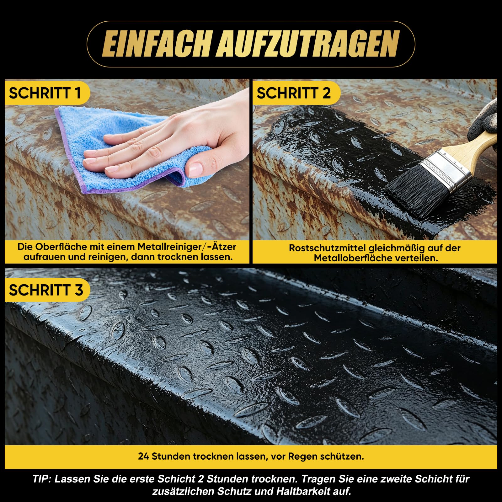 2-in-1 Schwarz Rostumwandler & Rostentferner, 1KG Grundierung Metall,Wasserfeste Hitzebeständig Rostumwandler Auto Metallschutzlack,Langlebige Rostschutzbeschichtung für Metall,Stahl & Eisen