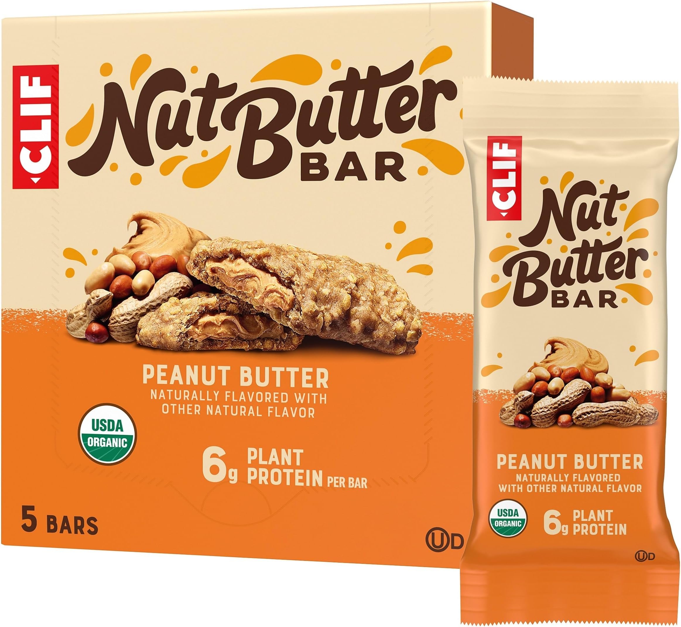 CLIF Nut Butter Bar - Peanut Butter - Energy Snack Bars - Non-GMO - USDA Organic - Plant Based - Low Glycemic - 1.76 oz. (5 Pack)