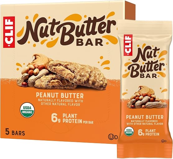 CLIF Nut Butter Bar - Peanut Butter - Energy Snack Bars - Non-GMO - USDA Organic - Plant Based - Low Glycemic - 1.76 oz. (5 Pack)