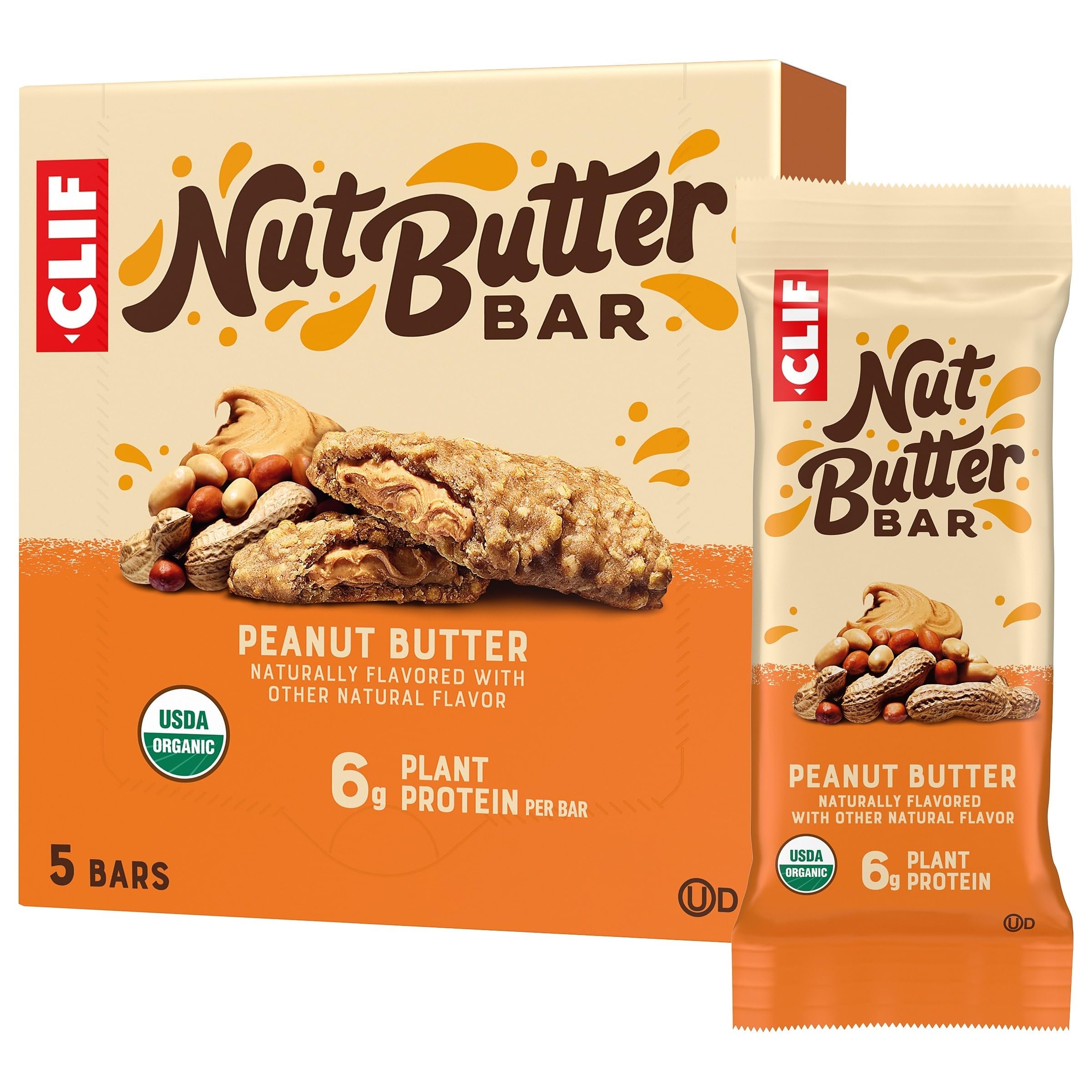 CLIF Nut Butter Bar - Peanut Butter - Energy Snack Bars - Non-GMO - USDA Organic - Plant Based - Low Glycemic - 1.76 oz. (5 Pack)