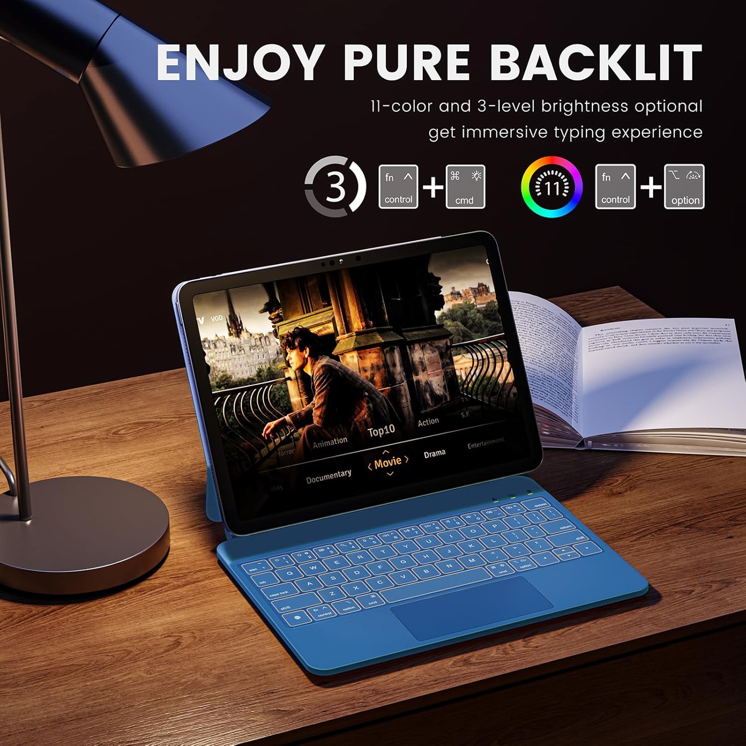 for iPad 11th (A16, 2025)/10th Generation Case with Keyboard, Magic Keyboard 2022, Springy Backlit Keys, Stain-Resistant Surface, Multi-Touch Trackpad, Steel Blue - Image 4