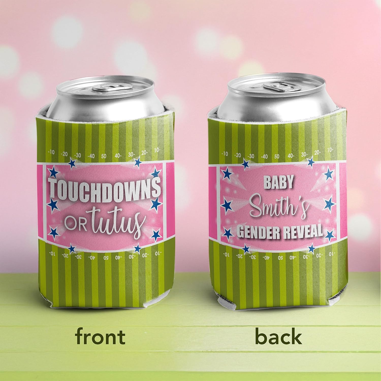 VictoryStore Custom Gender Reveal Can Coolers – “Touchdowns or Tutus” Design – Set of 25 Personalized Baby Shower Favors – Fits 12–16 oz Cans & Bottles – Made in the USA