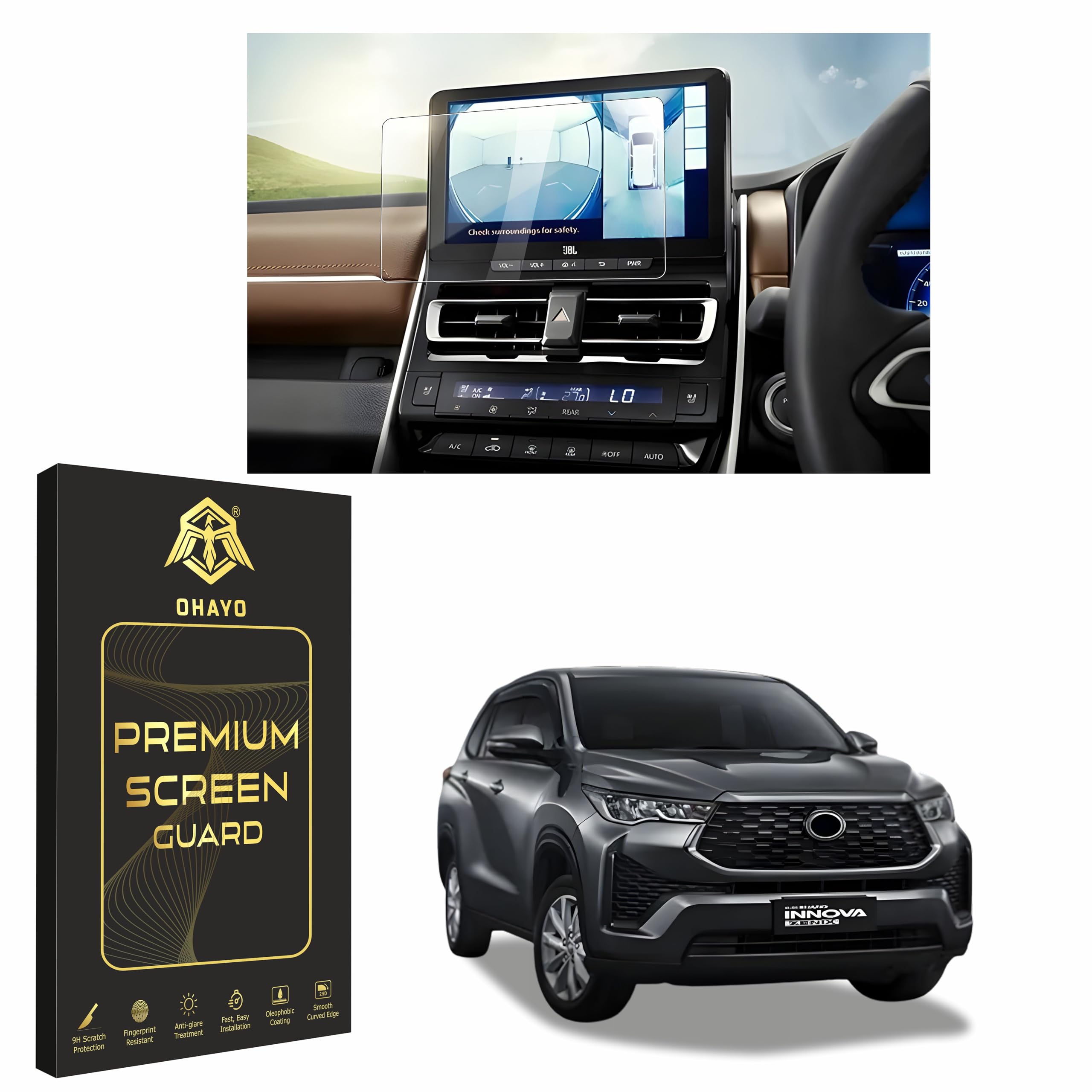 OHAYO 9H Hard Screen Protector for Toyota Innova Hycross ZX 10.1 Inch Infotainment Display | Military Strength, Scratch Resistant, Hydrophobic Protective Film | HD Clear, Bubble-Free, Not Tempered Glass | Full Coverage Car Display Protection-image-21