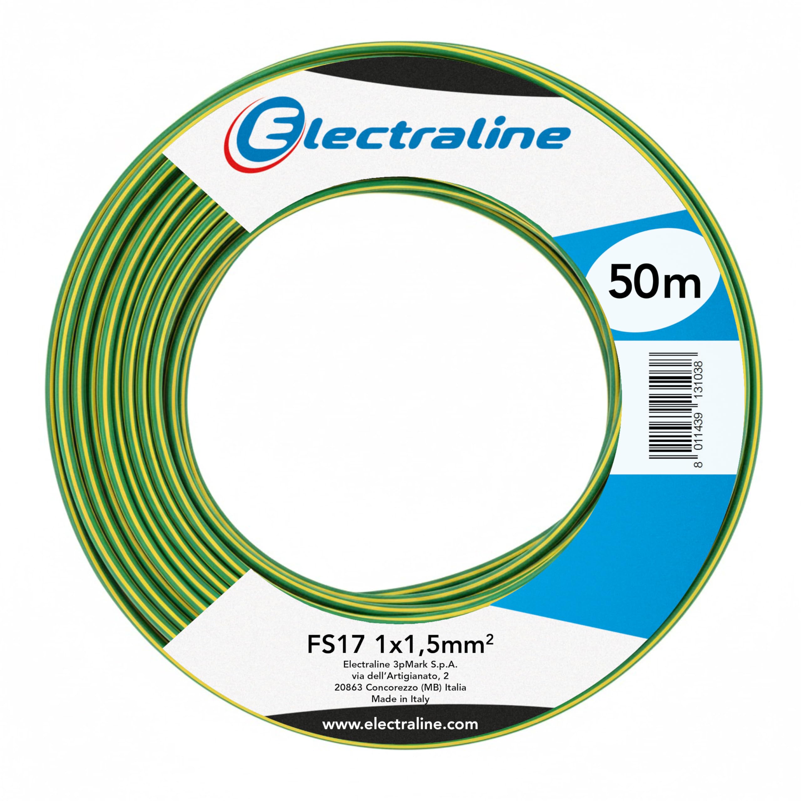 Electraline 13103 Cavo Unipolare FS17, Sezione 1 x 1,5 mm², Y/G, 50M