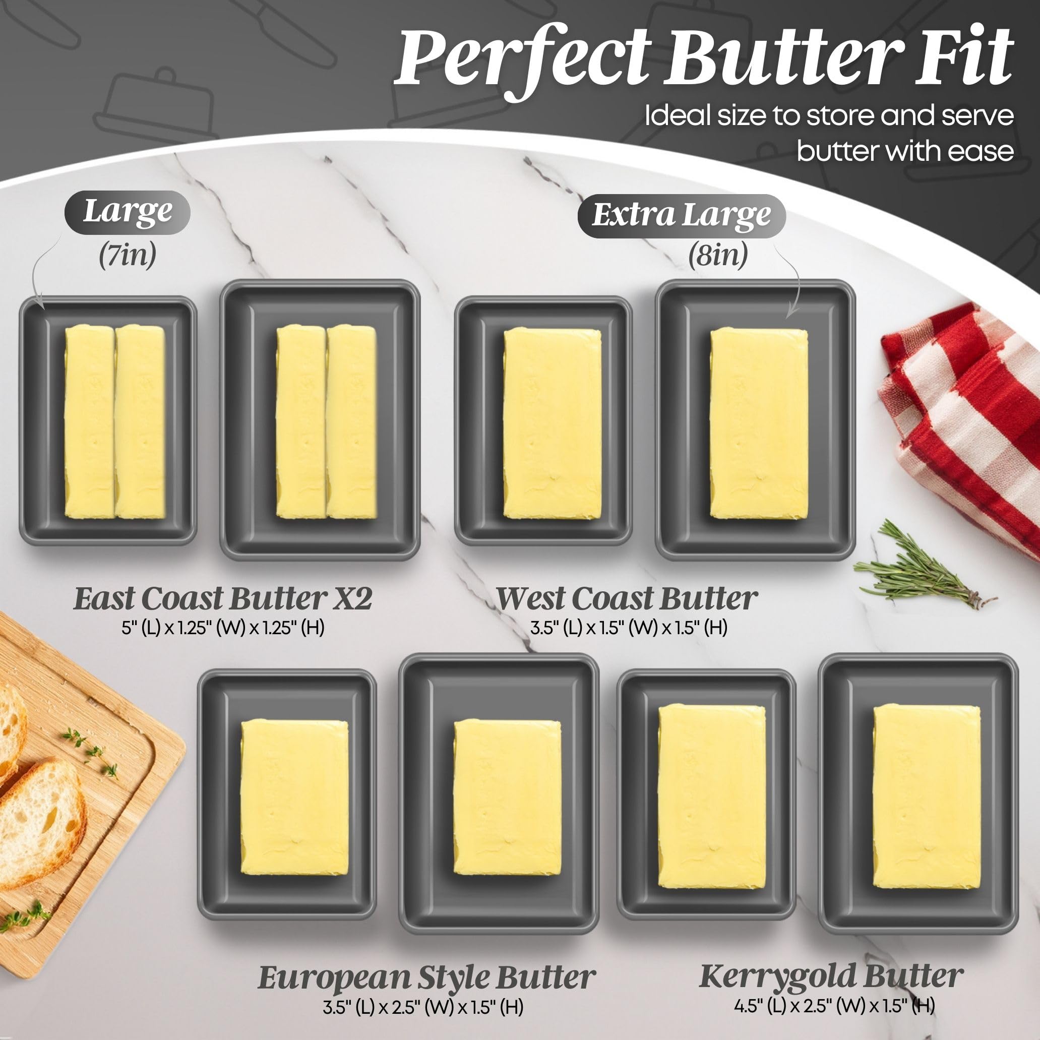 Flexzion Ceramic Gray European Butter Dish with Lid for Countertop (7 Inch) - Image 4