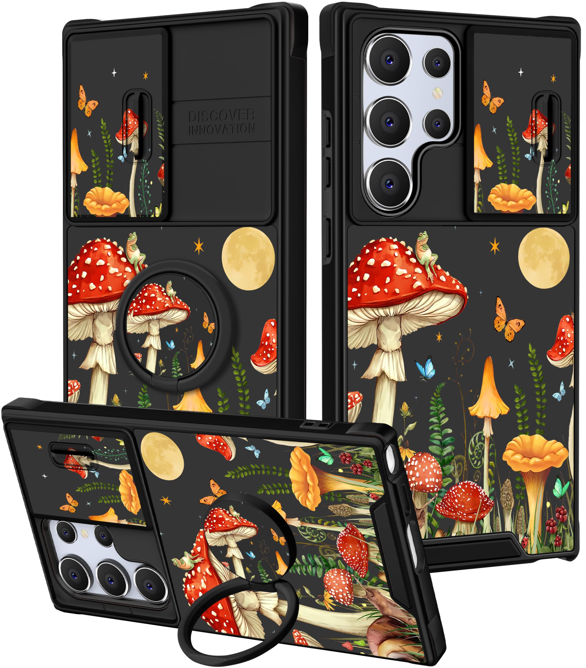 Funermei for Samsung Galaxy S25 Ultra Case - Women Girls Cute Phone Cover Pretty Aesthetic Girly Mushroom Unique Design with Camera Cover and Ring Stand Funda for Samsung S25 Ultra Case