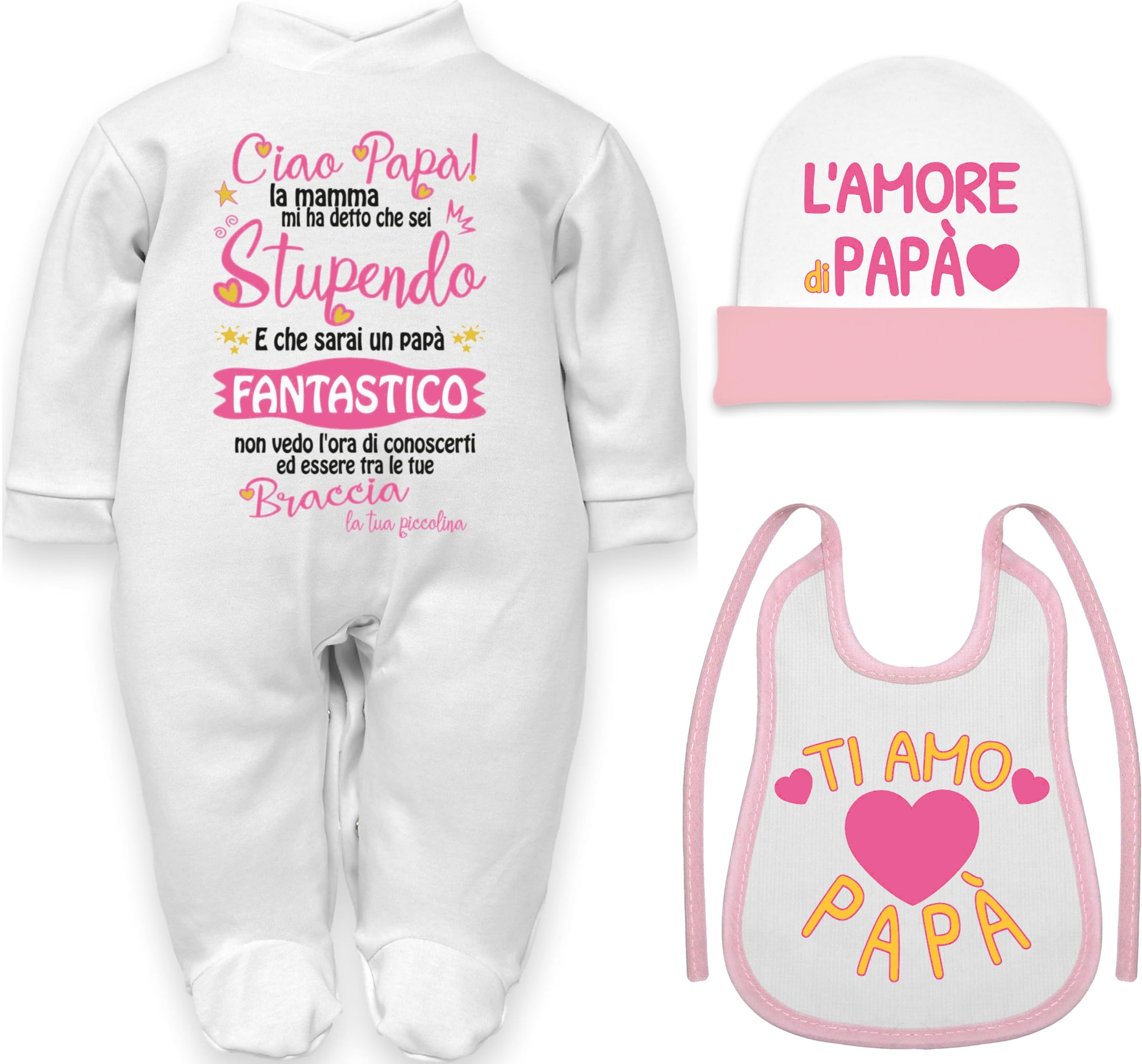 corrdino neonato tutine body capello bavette per neonati cotone frasi per futuro papà, regalo nascita sarai papà, papà sto arrivando