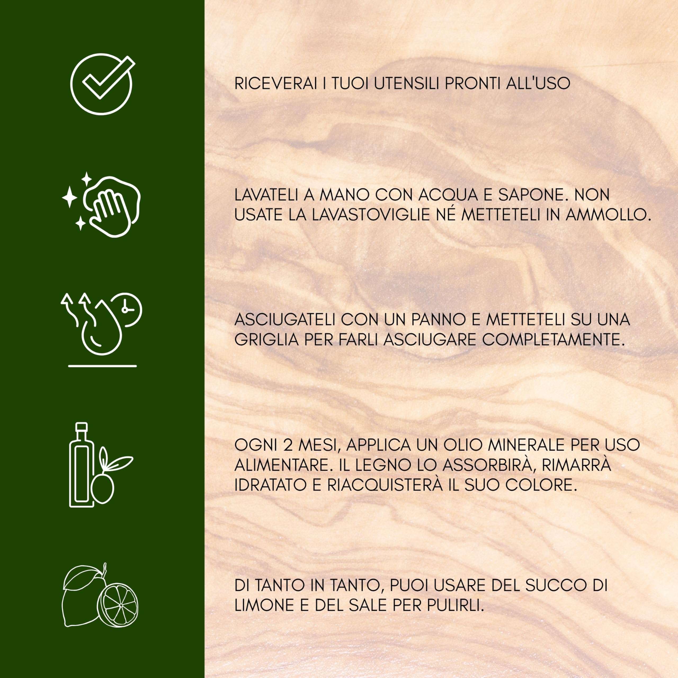 Erreke Set Utensili Cucina Legno, Realizzati a Mano in Ulivo Mediterraneo, Set Mestoli Cucina Legno, Cucchiaio, Spatola, Mensolo, Resistenti al Calore e Durevoli, 4 Pezzi
