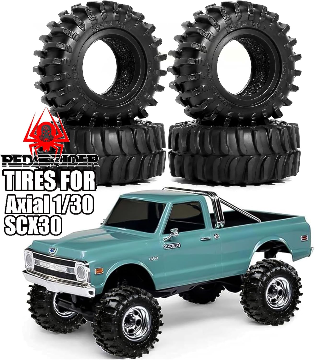 REDSPIDER 0.7'' Swamp Claw Tires OD 36mm*14mm For RC Axial SCX30 1/30 RC Crawler (Tires)