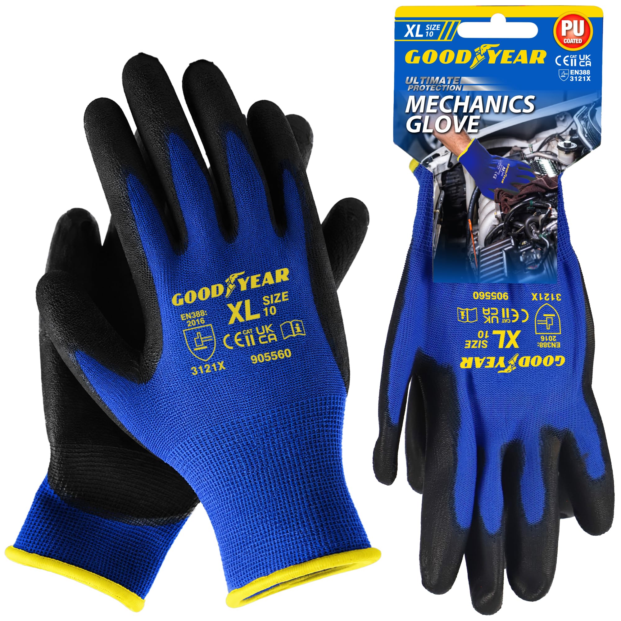 Goodyear Mechanics Diy Car Gloves Pu-Coated - Blue Black / Xl