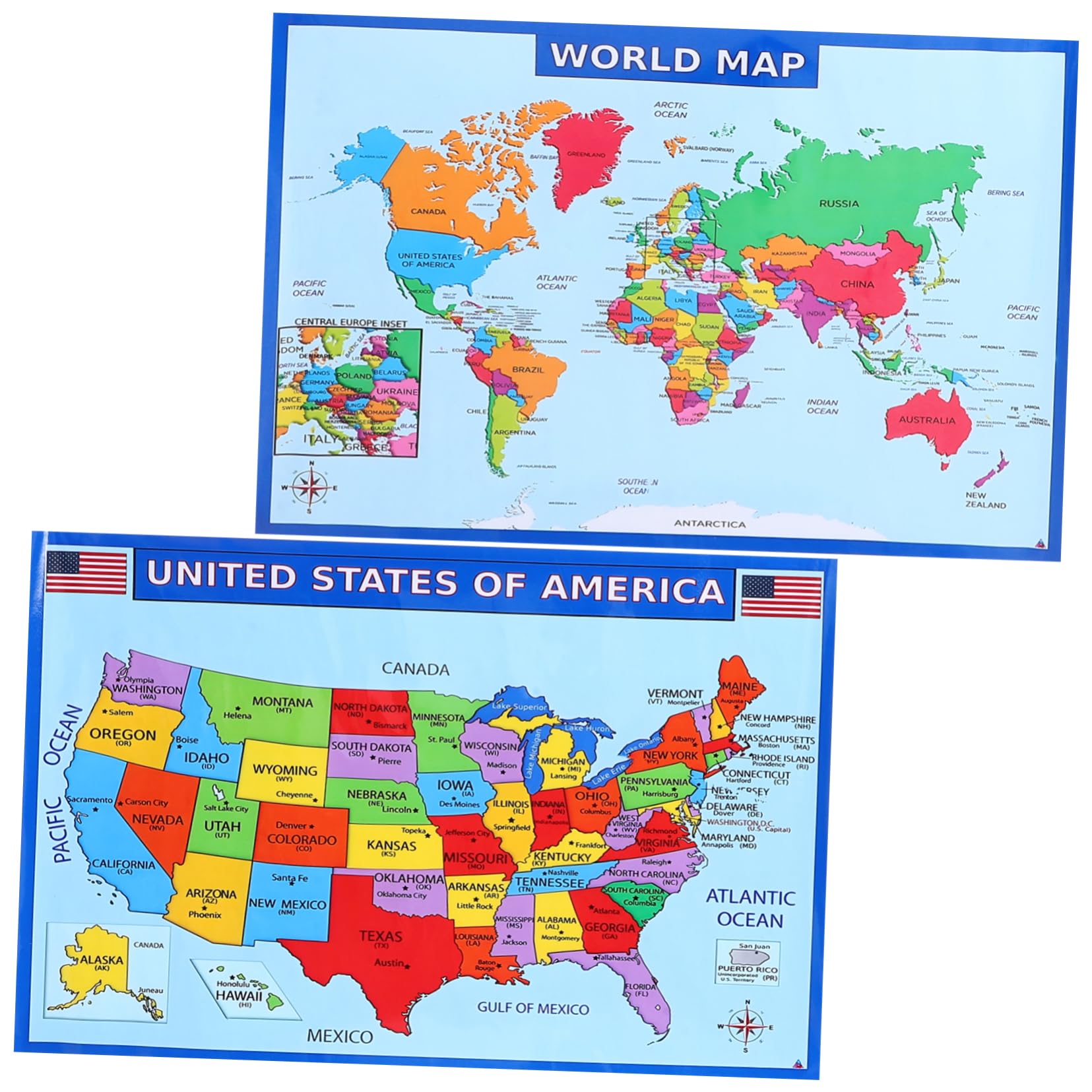 Amazon.co.jp: VILLFUL アメリカ地図 世界地図 壁掛けポスター 耐摩耗