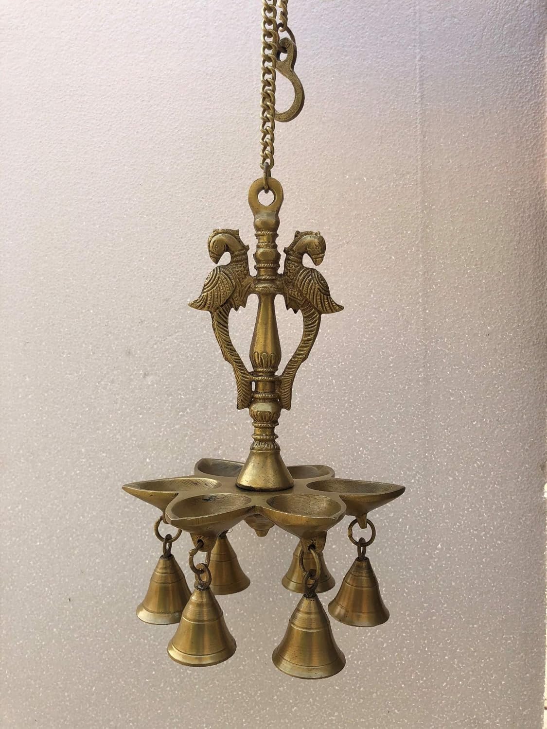 Aakrati Hanging Peacock Oil Lamp with Hanging Bells 9.5 Inches