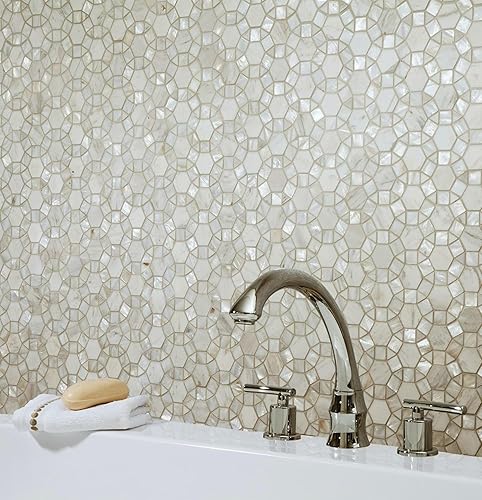 Miniatura 7 de Carrara Hexágono Mármol con baldosas de mezclar circulos Madre de Perla en mosaico Hoja