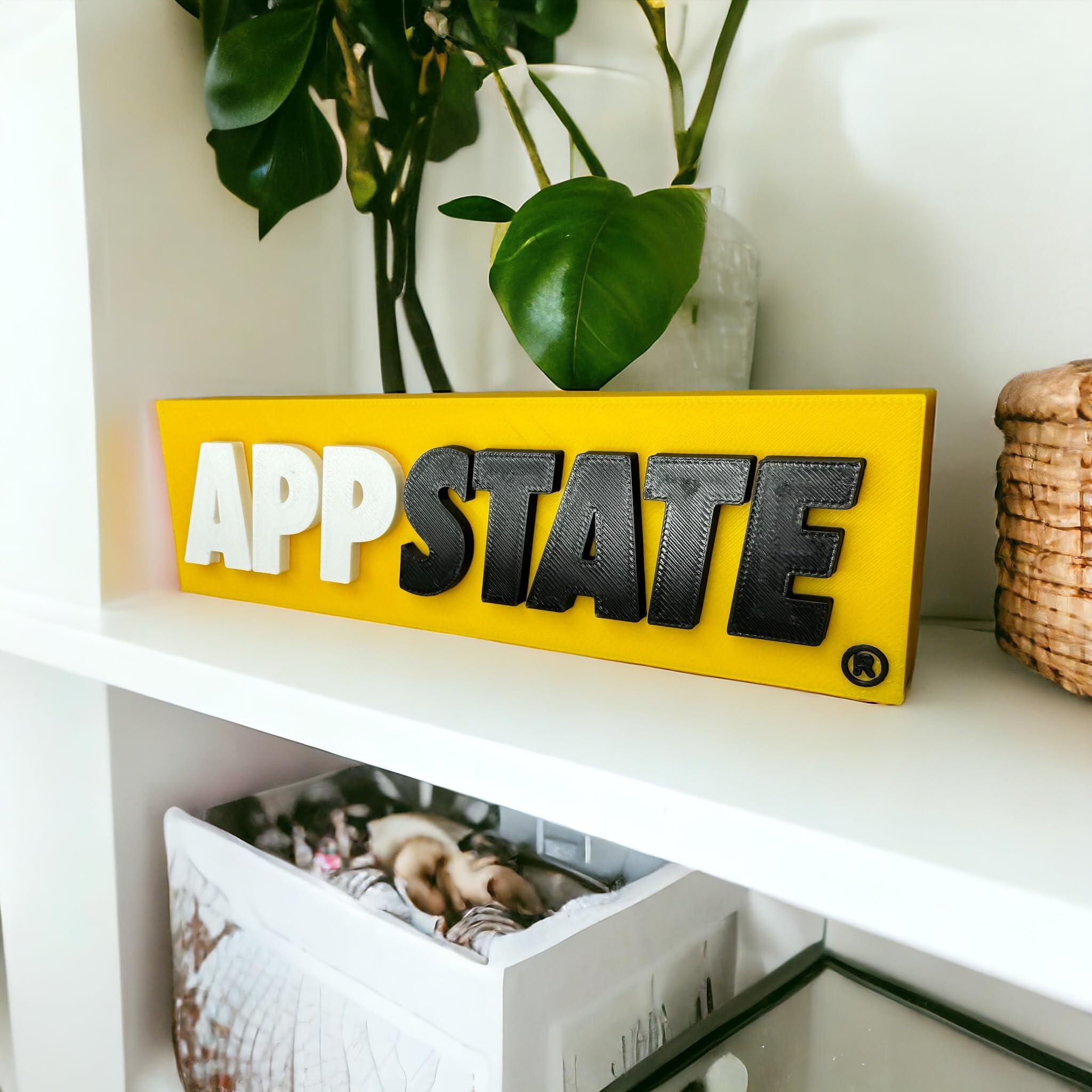 CLTFanCreations Officially Licensed APP State Text Block 3D Printed Decorative Figure - Great for Home Office, Desk, Shelf - Quality 3-D Printed Material - Black, Gold, White College Decor
