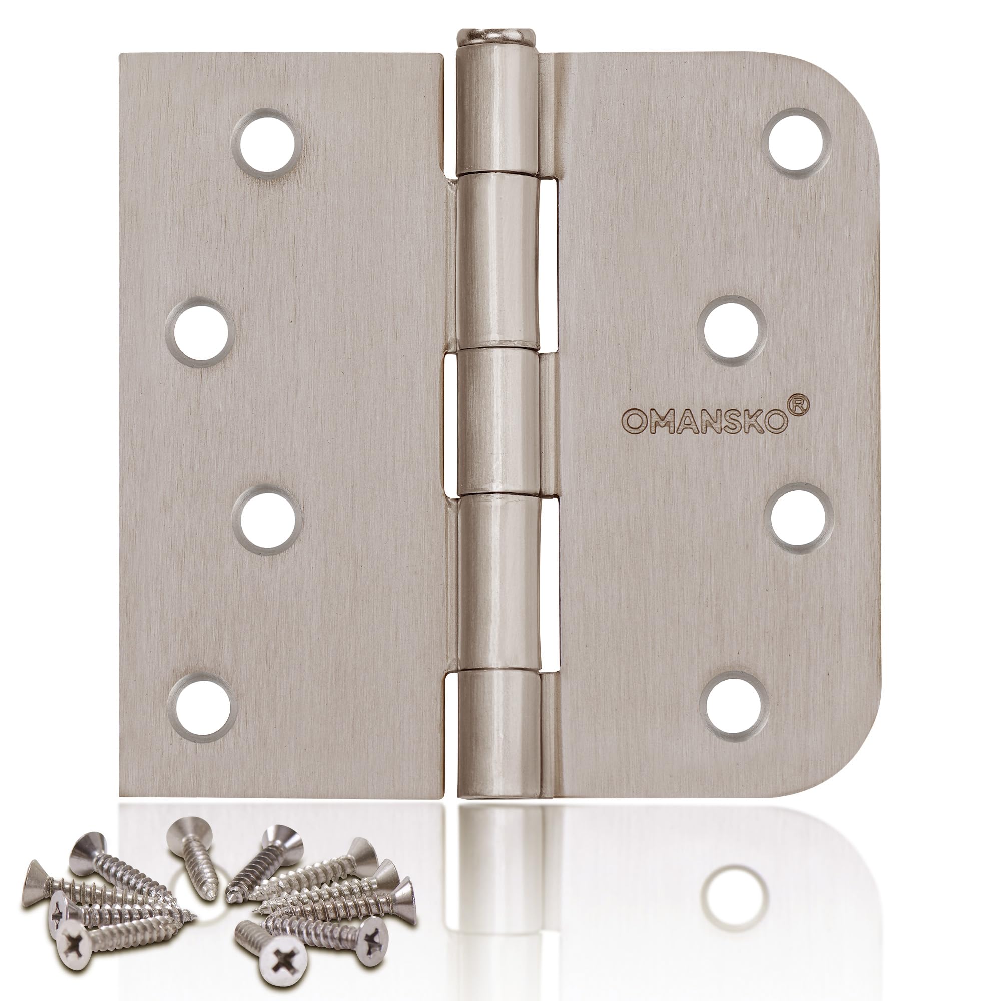 Bisagras de puerta de níquel de 4 x 4 pulgadas, paquete de 18 bisagras de puerta de níquel satinado para puertas interiores, bisagras resistentes con esquina cuadrada y radio de 5/8 pulgadas
