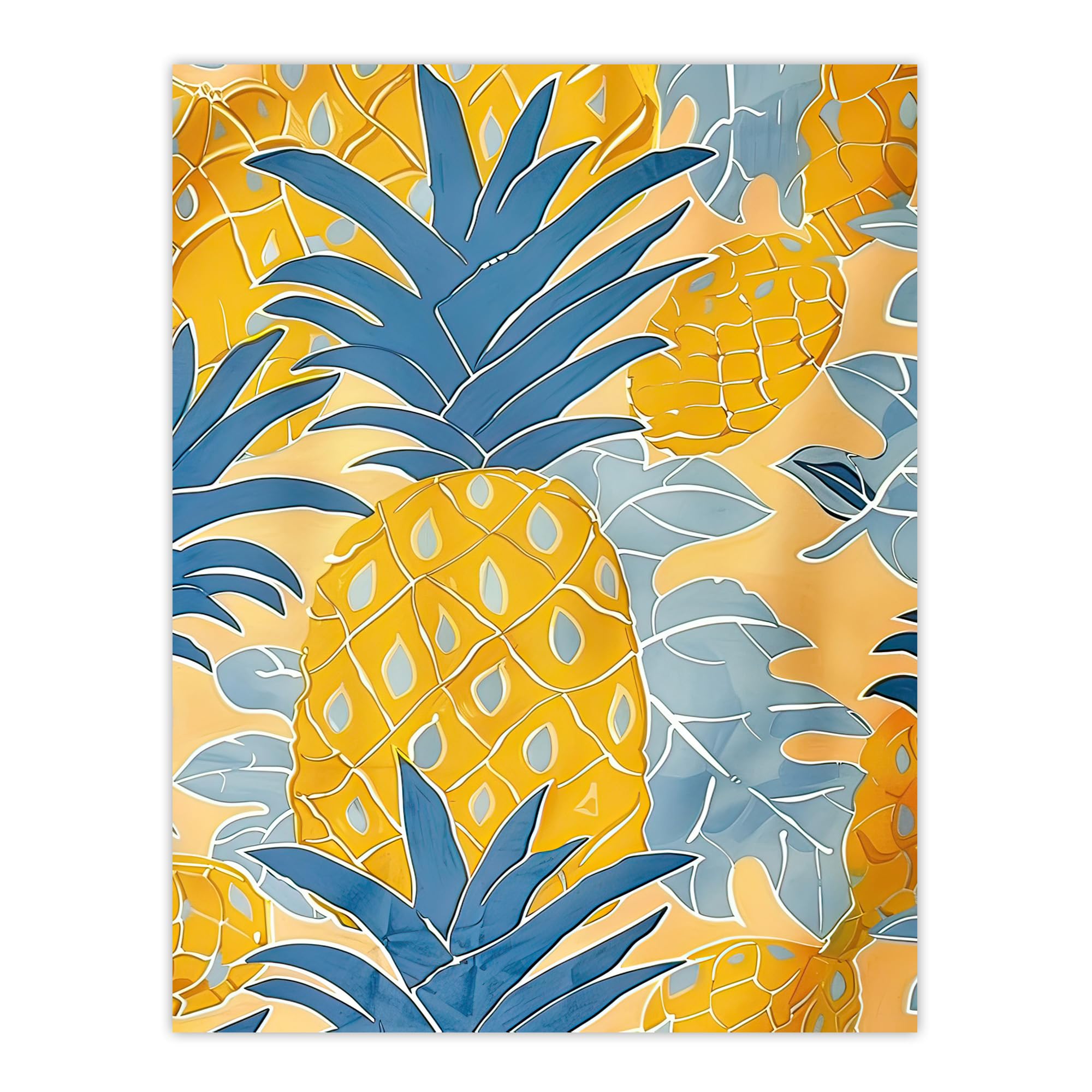 Artery8 Bright Yellow Pineapples Artwork Fruity Fun Living Room Large Wall Art Poster Print Thick Paper 18X24 Inch