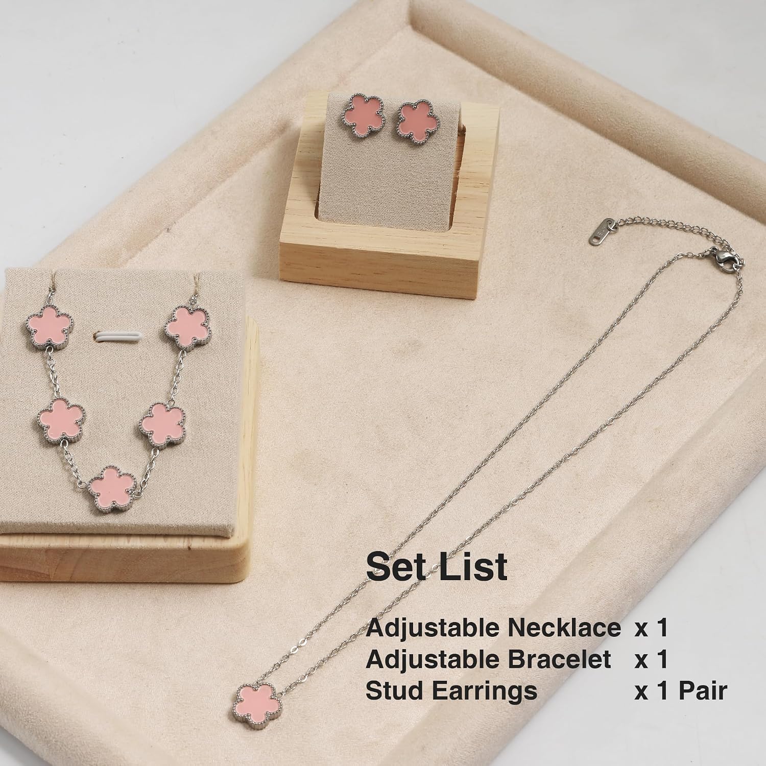 18K Gold Five Leaf Lucky Clover Jewelry Set - Complete Necklace Bracelet Earrings Gift Collection for Women