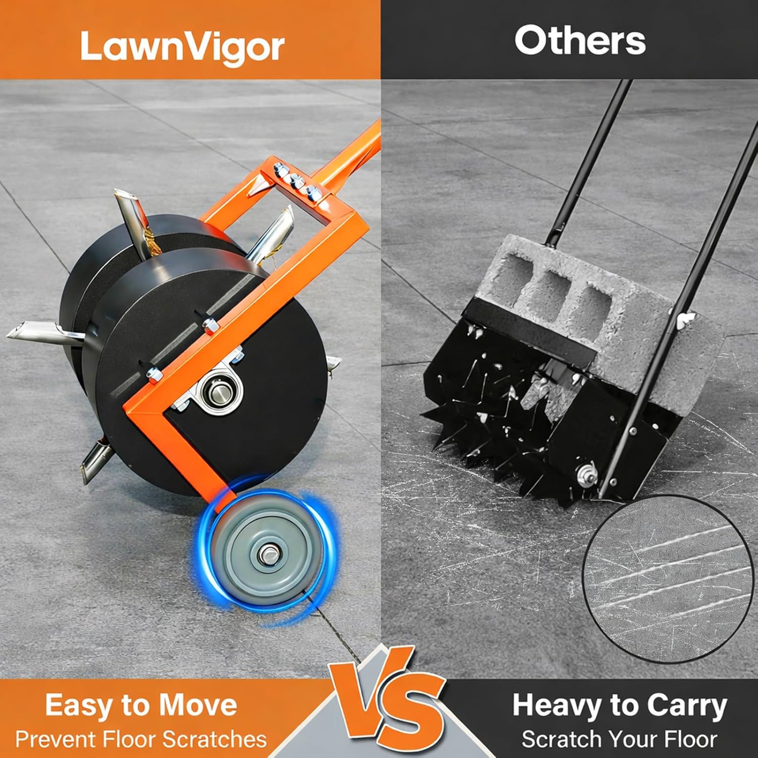 Rolling Lawn Aerator - Rolling Aerator Lawn Tool with Hollow Tines, Manual Push Lawn Aerator Roller Core Plug Aerator with Wheels, Grass Aeration Tool for Lawn Care Compacted Soil - Green