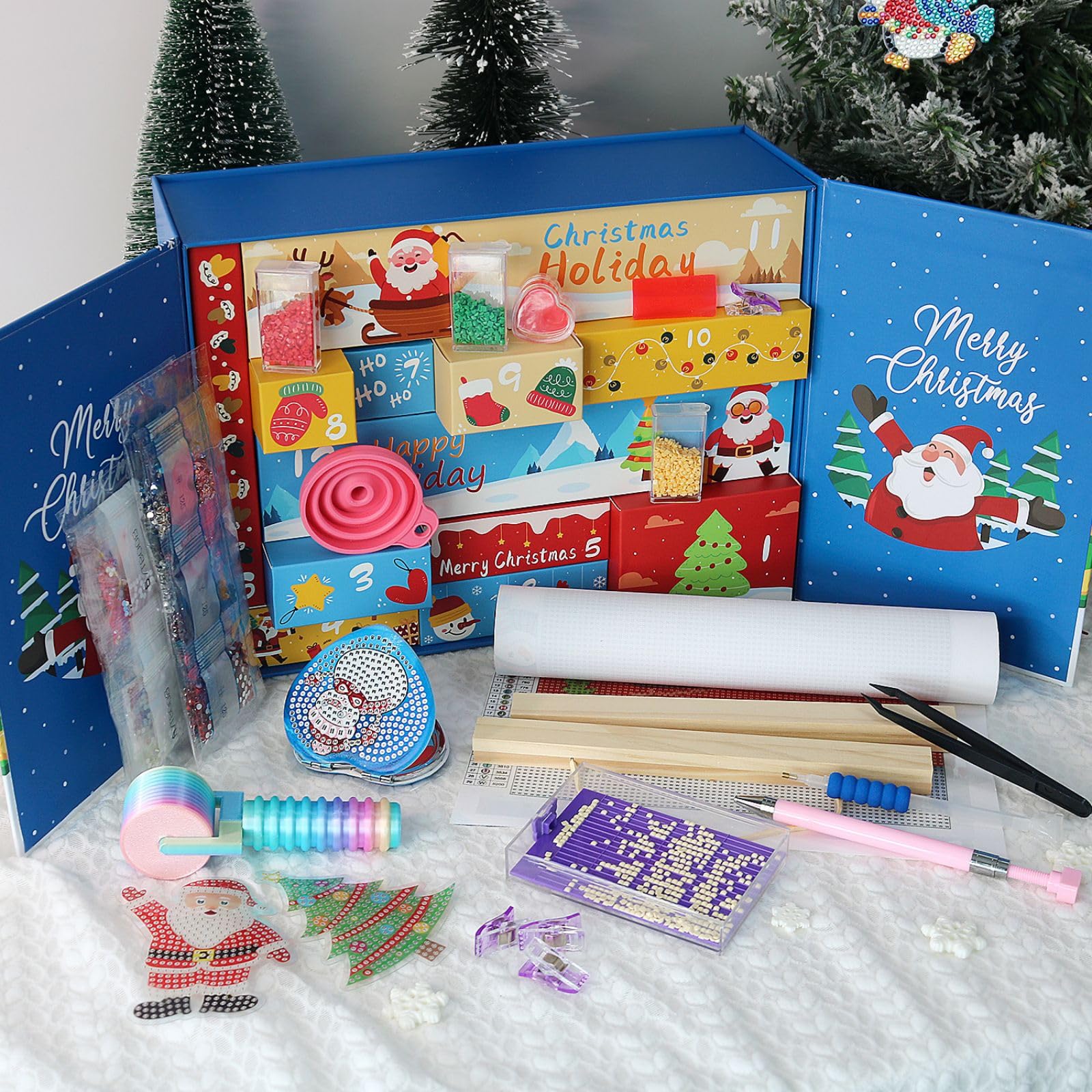 CustmArti DIY Diamond Art Painting Adventskalender Weihnachten 12 Fächer Überraschung Bastelset Kristall Strassstein Bilder Winter Motiv Haus Verzierung Kreativ-E