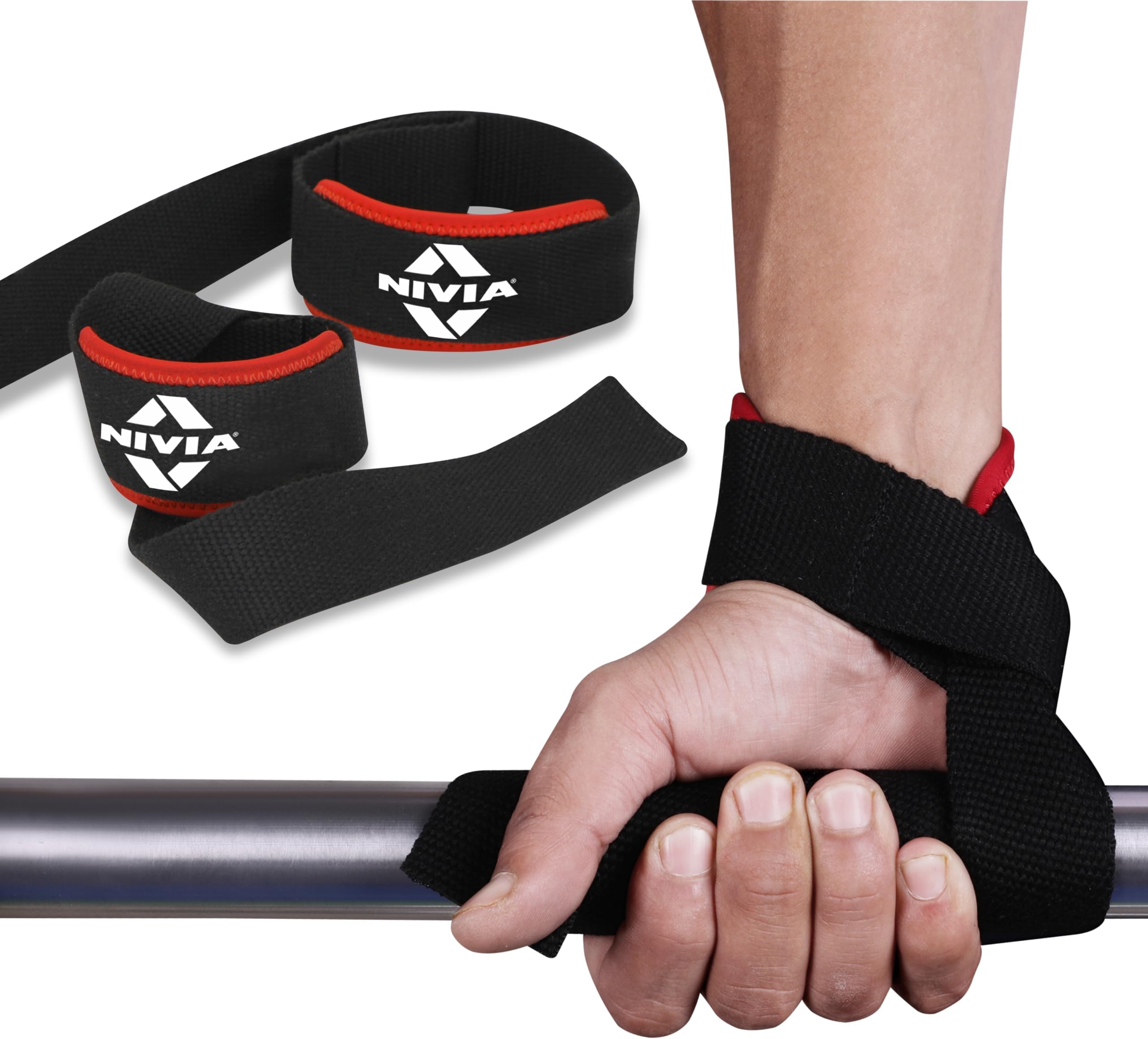 Weight Lifting Wrist Support (Black/Red, Free Size - Adjustable with Velcro) | Material - Cotton Blend | Pain Relief, Gym, Sports, Exercise, Workout, Cycling