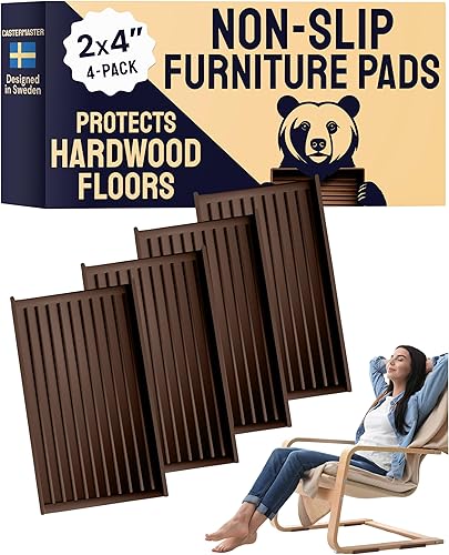 CasterMaster Almohadillas antideslizantes de goma rectangulares para muebles, 2 x 4 pulgadas, color marrón, paquete de 4, protectores de suelo