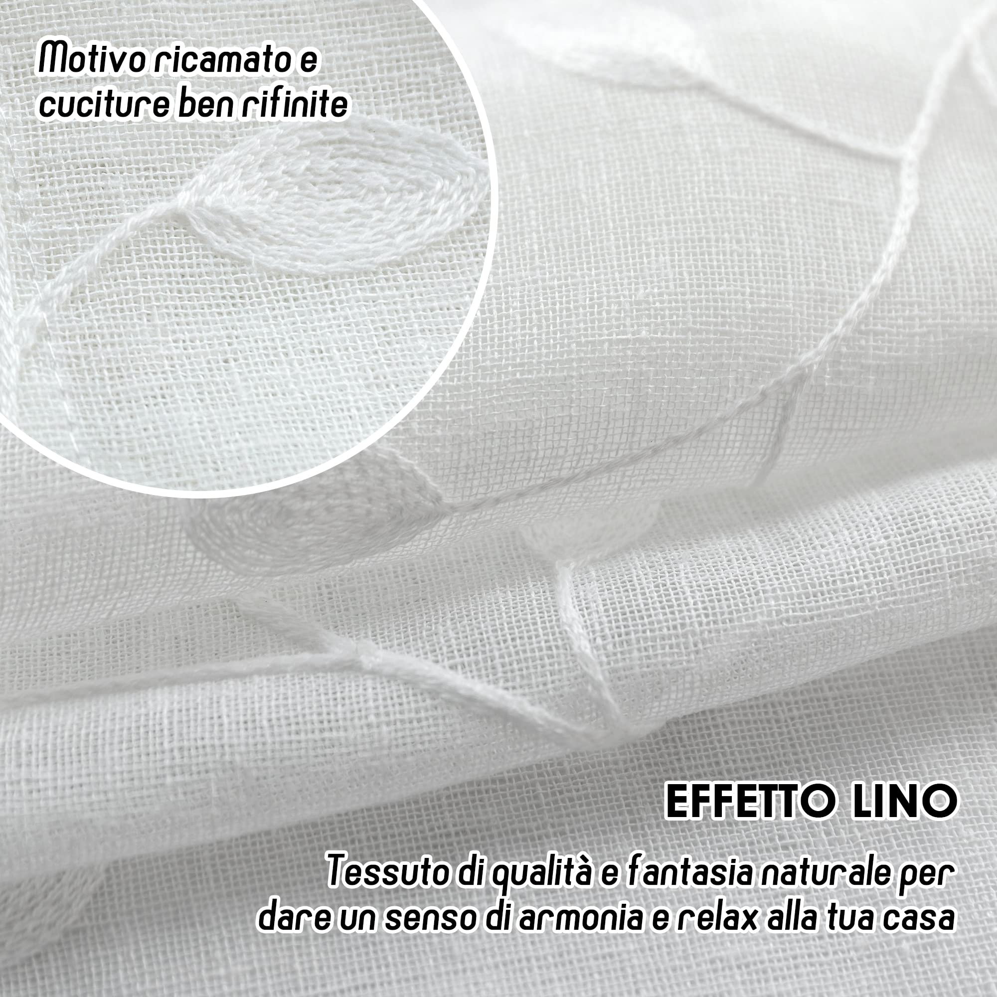 GIRASOLE HOME® Coppia Tende Filtranti in Simil Lino Fantasia Rampicanti Tenda per Interni 2 Pannelli con Occhielli (Bianco, 140x280cm)