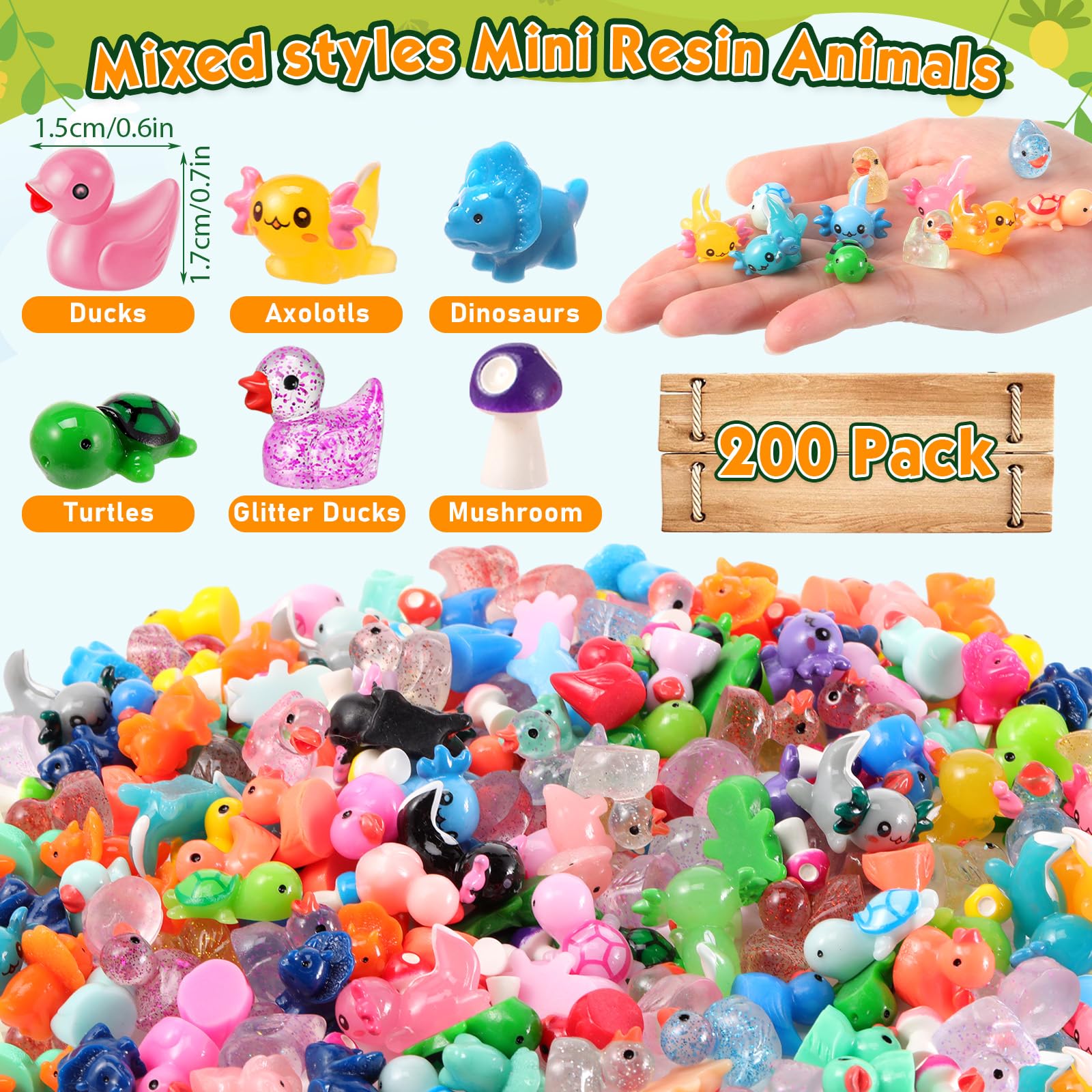 Barydat 200 Pcs Mini Resin Animals Figures Small Variety Animals to Hide Tiny Duck Axolotl Dinosaur Turtle Mushroom Figures for Christmas Easter Gifts Landscape Game Garden Decorations Garden Crafts - Image 2