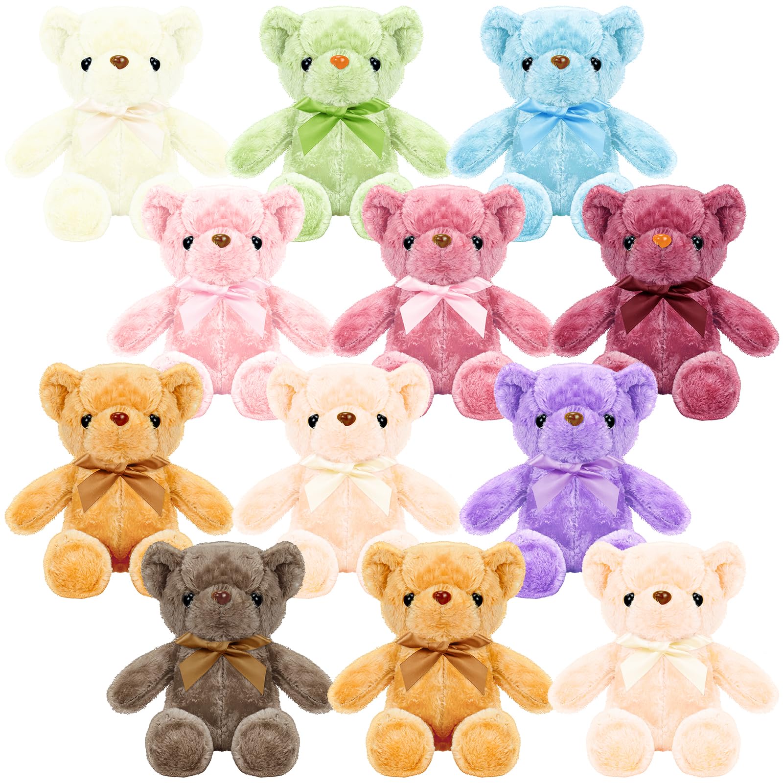 12 Stück kleine Teddybären, Plüsch-Teddybär mit abnehmbaren Schleifen