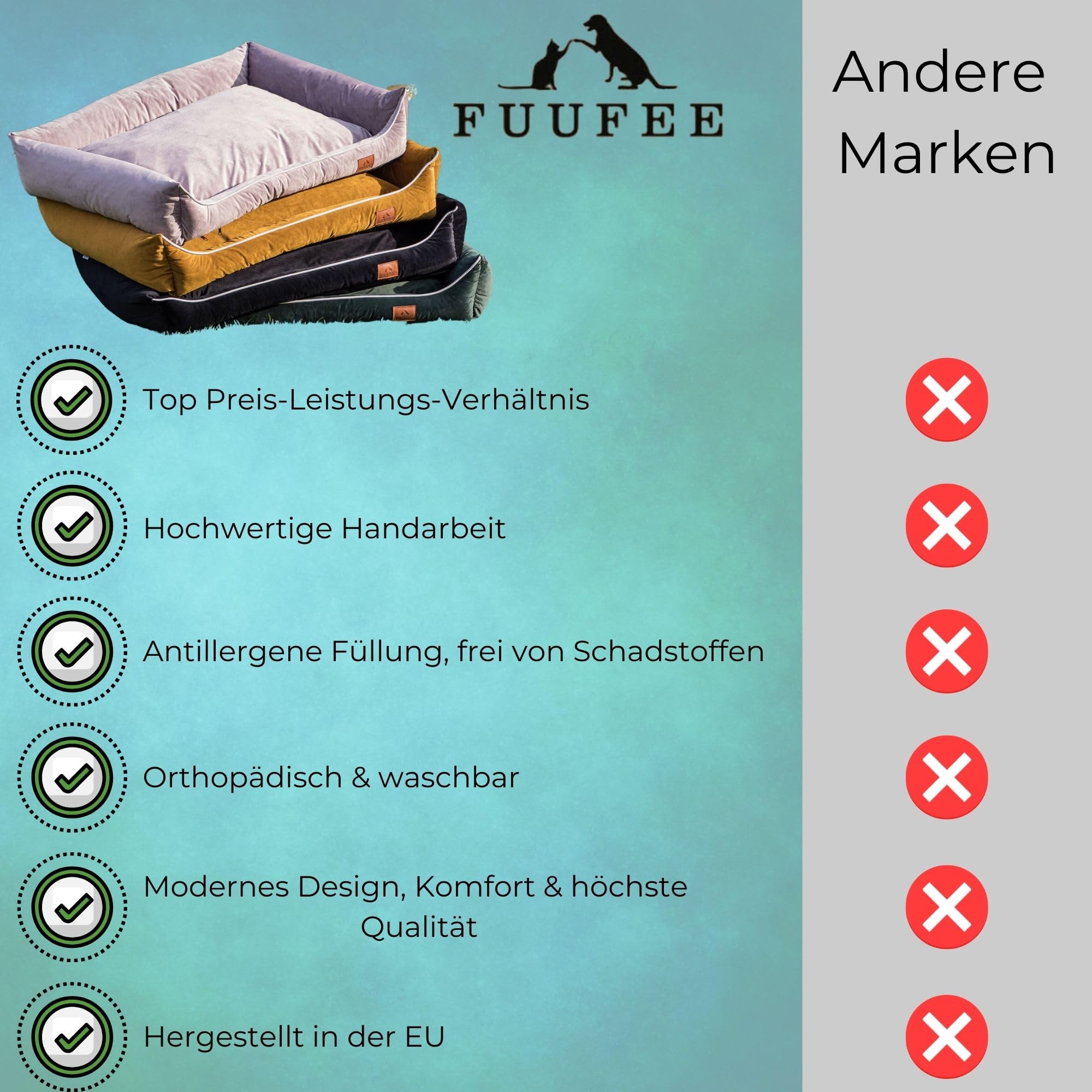 Hundebett XL | Hundesofa für Sehr Große Hunde 120 x 90 cm | Waschbar Hundebett | Abnehmbarer Bezug Mit Reissverschluss | Würzig